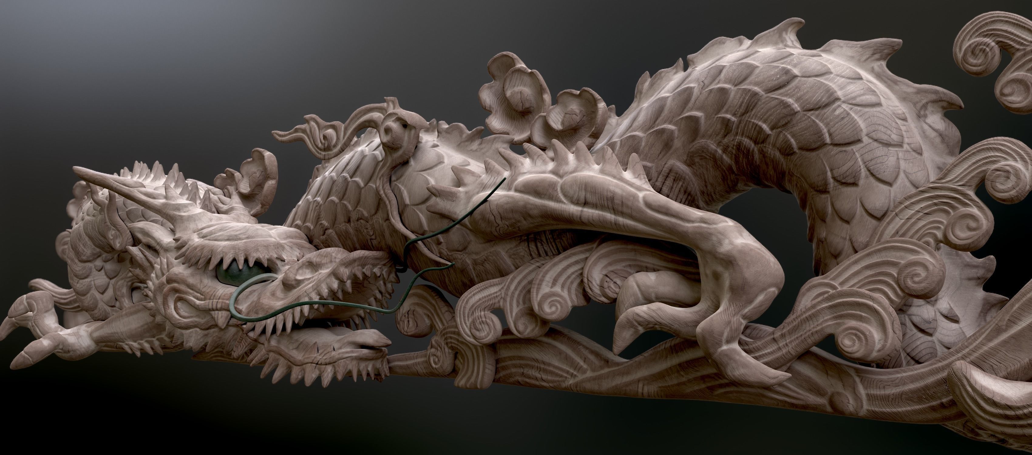 Carved Japanese Dragon Sculpture Low-poly 3D model_1