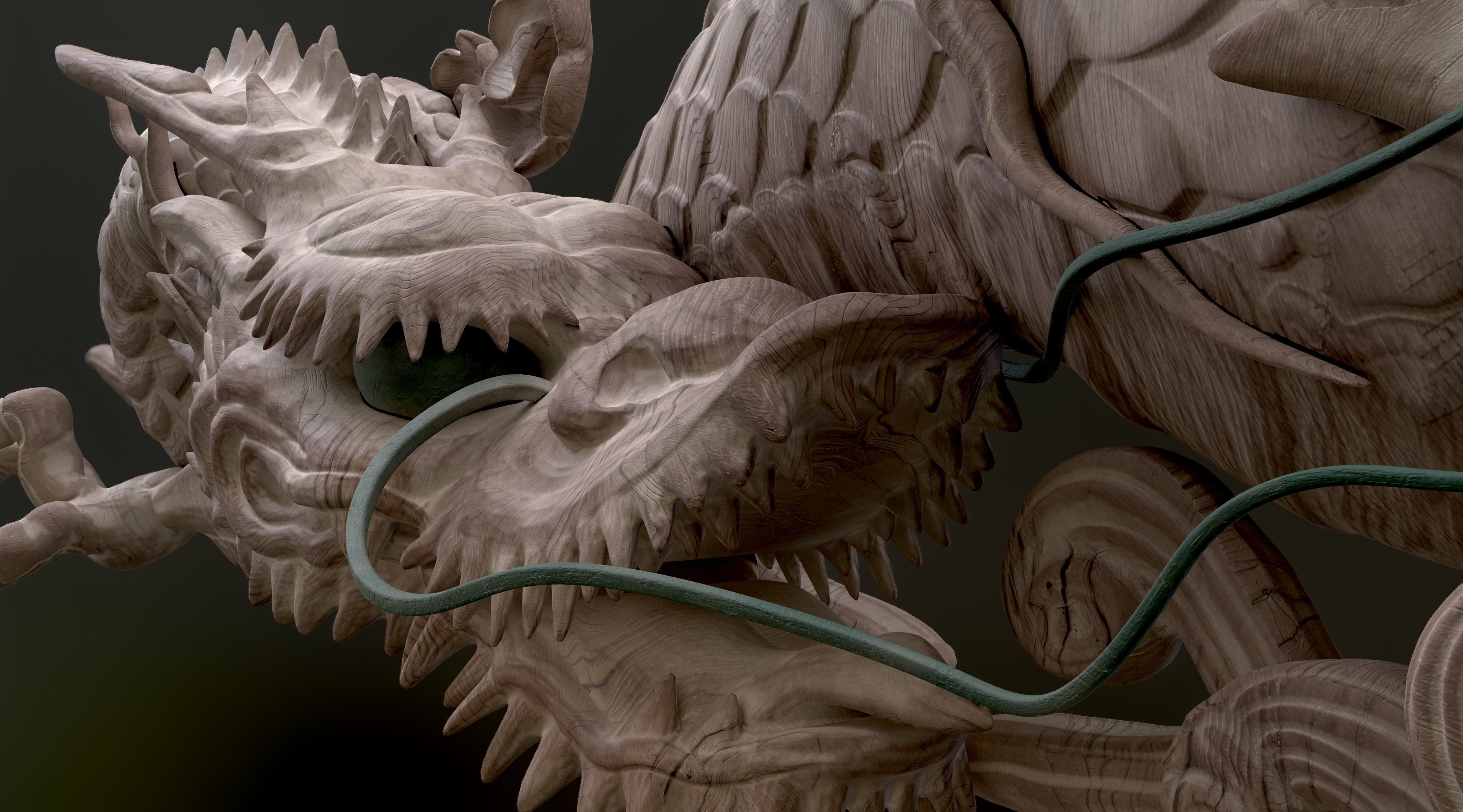 Carved Japanese Dragon Sculpture Low-poly 3D model_15