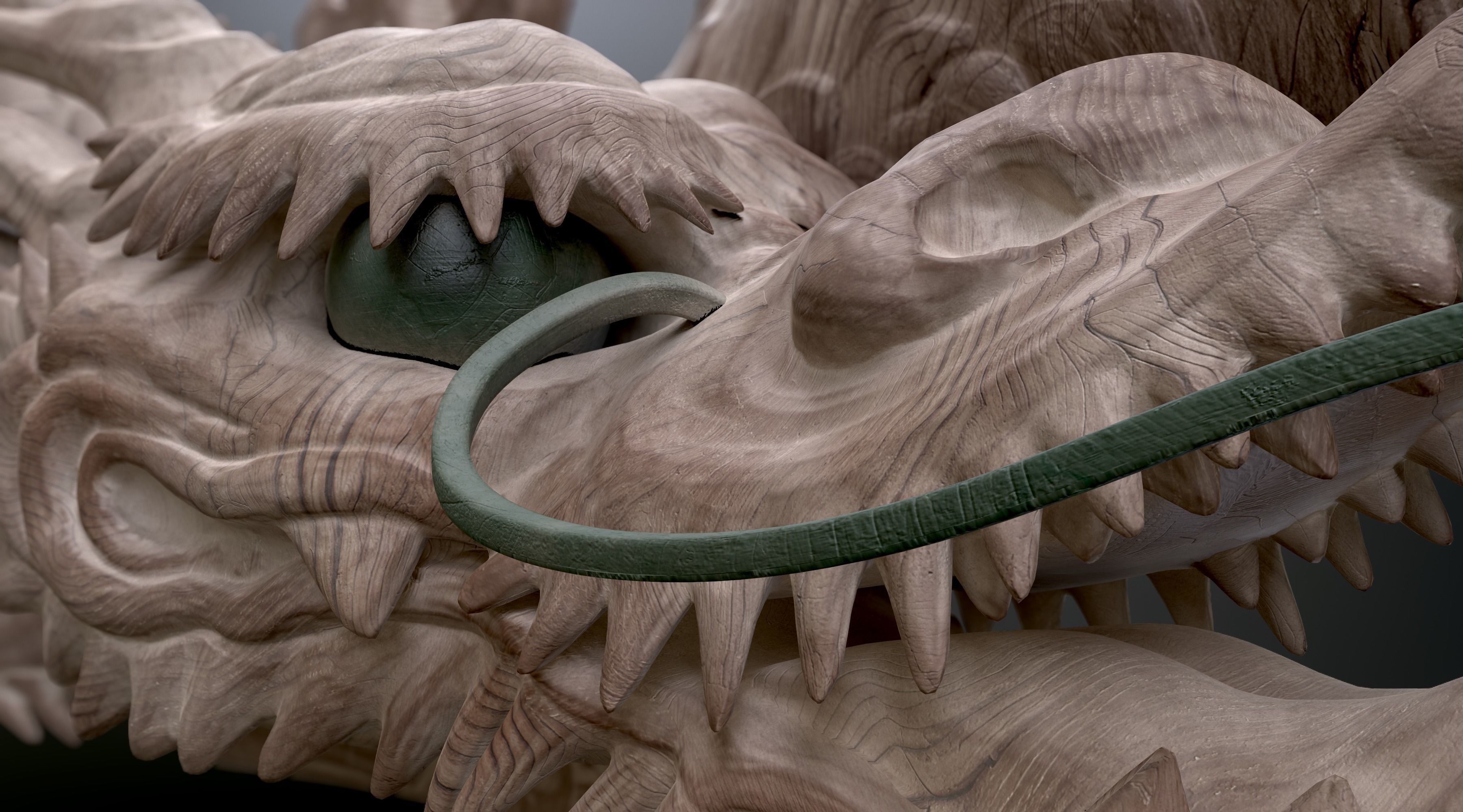 Carved Japanese Dragon Sculpture Low-poly 3D model_16