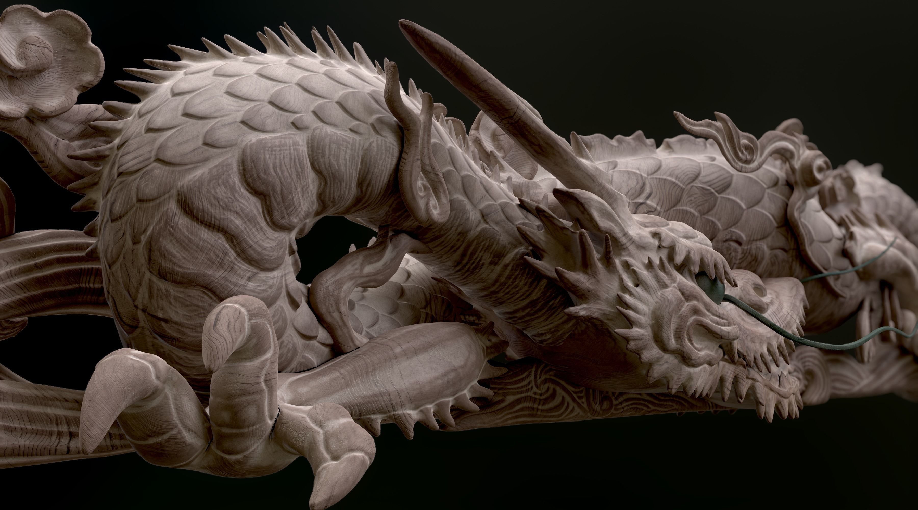 Carved Japanese Dragon Sculpture Low-poly 3D model_13