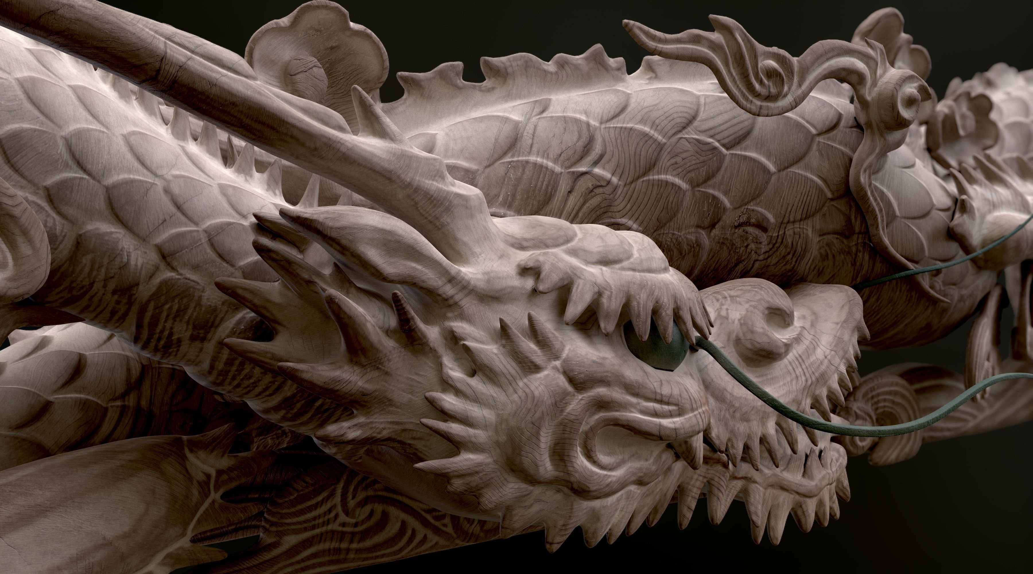 Carved Japanese Dragon Sculpture Low-poly 3D model_11