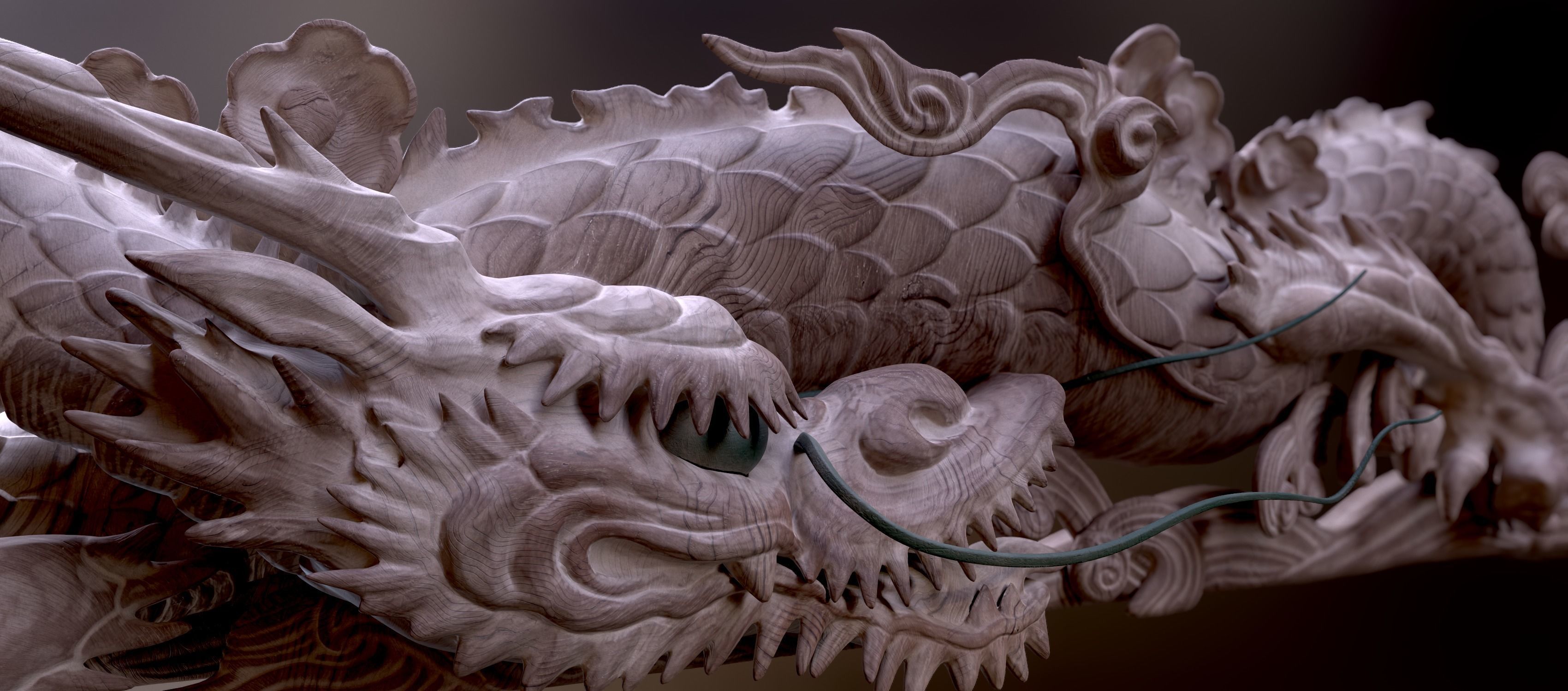 Carved Japanese Dragon Sculpture Low-poly 3D model_9