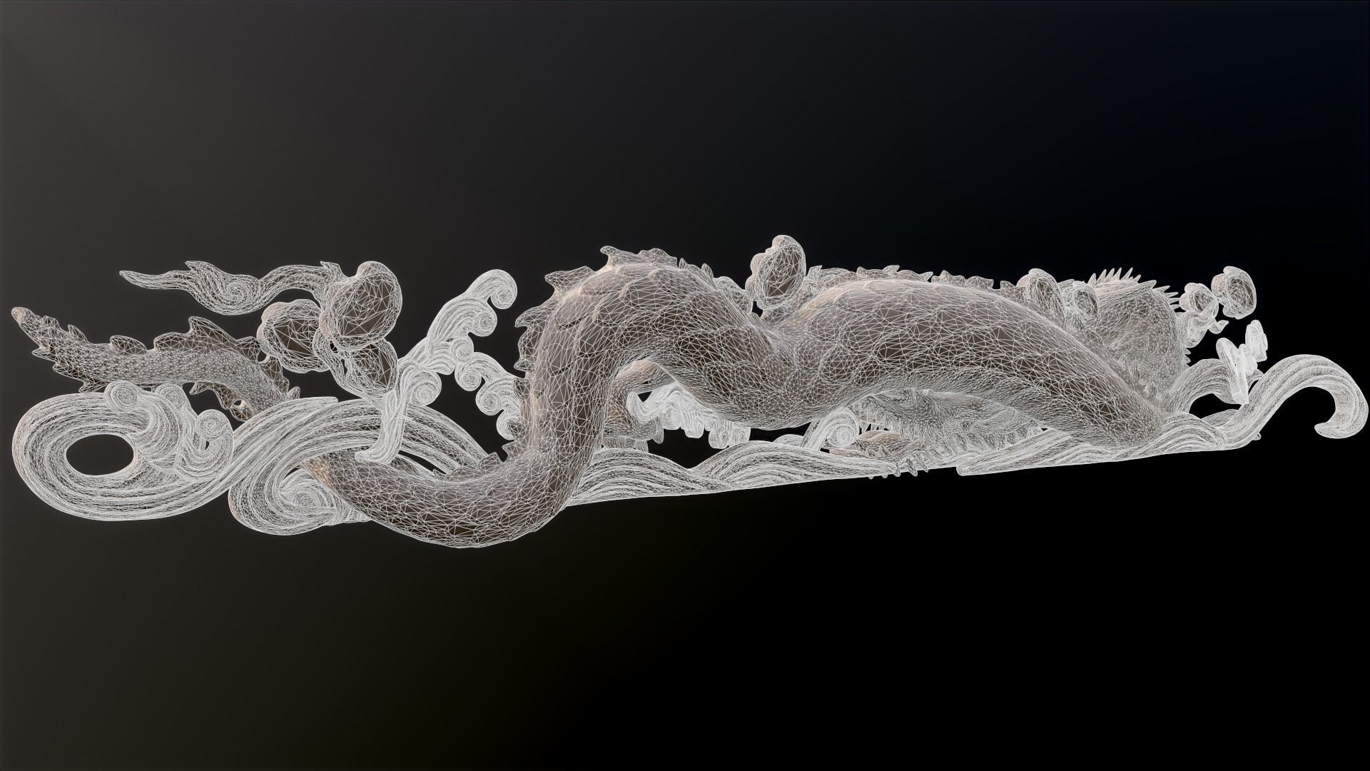 Carved Japanese Dragon Sculpture Low-poly 3D model_27