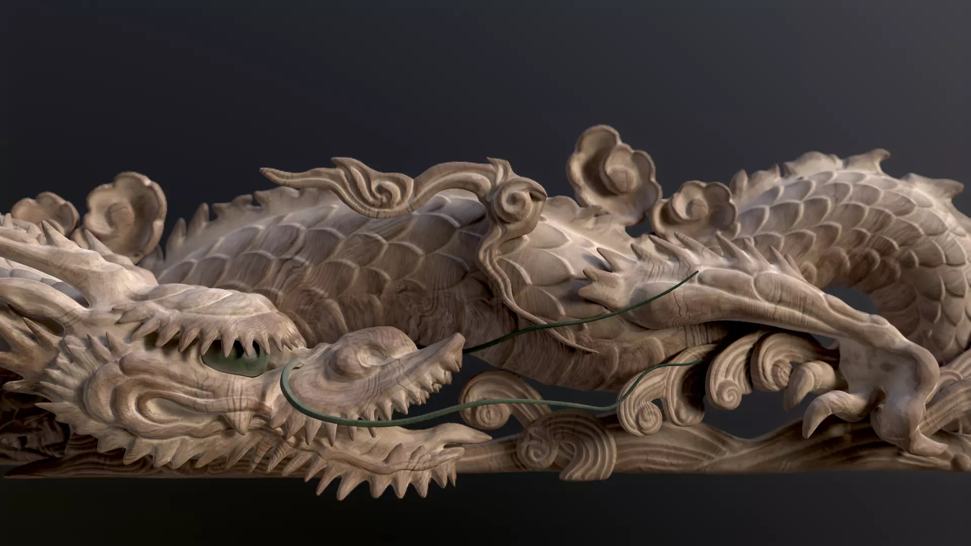 Carved Japanese Dragon Sculpture Low-poly 3D model_0