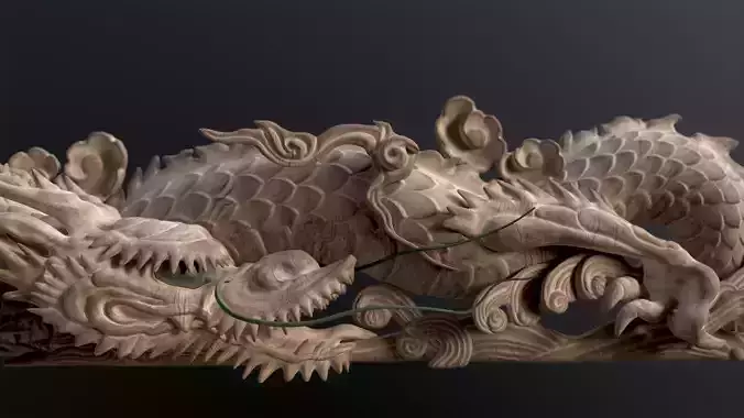 Carved Japanese Dragon Sculpture Low-poly 3D model