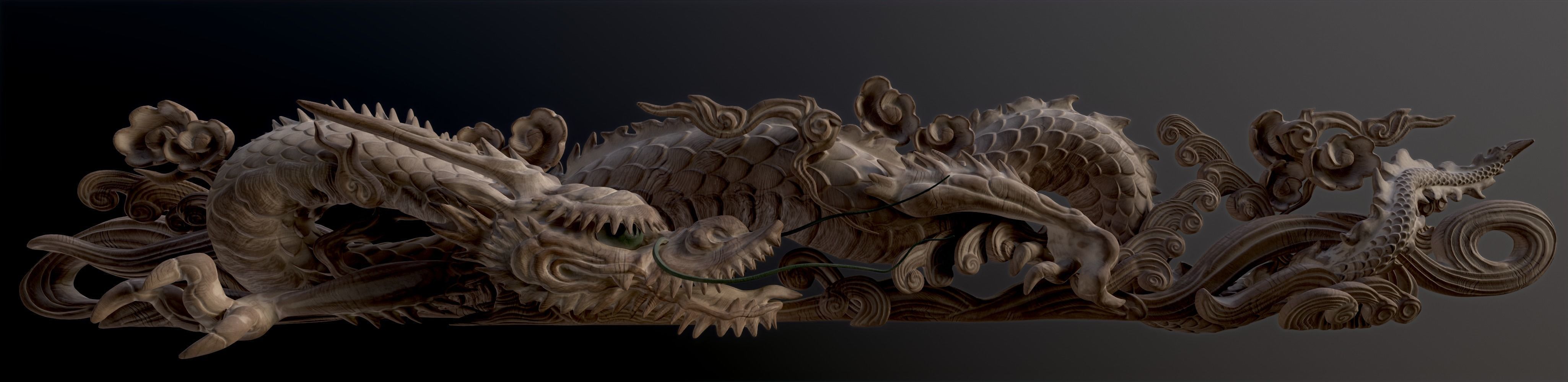 Carved Japanese Dragon Sculpture Low-poly 3D model_24