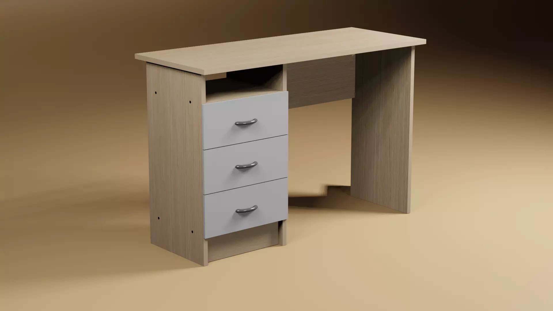 Deasck desk with three drawers Low-poly 3D model_0