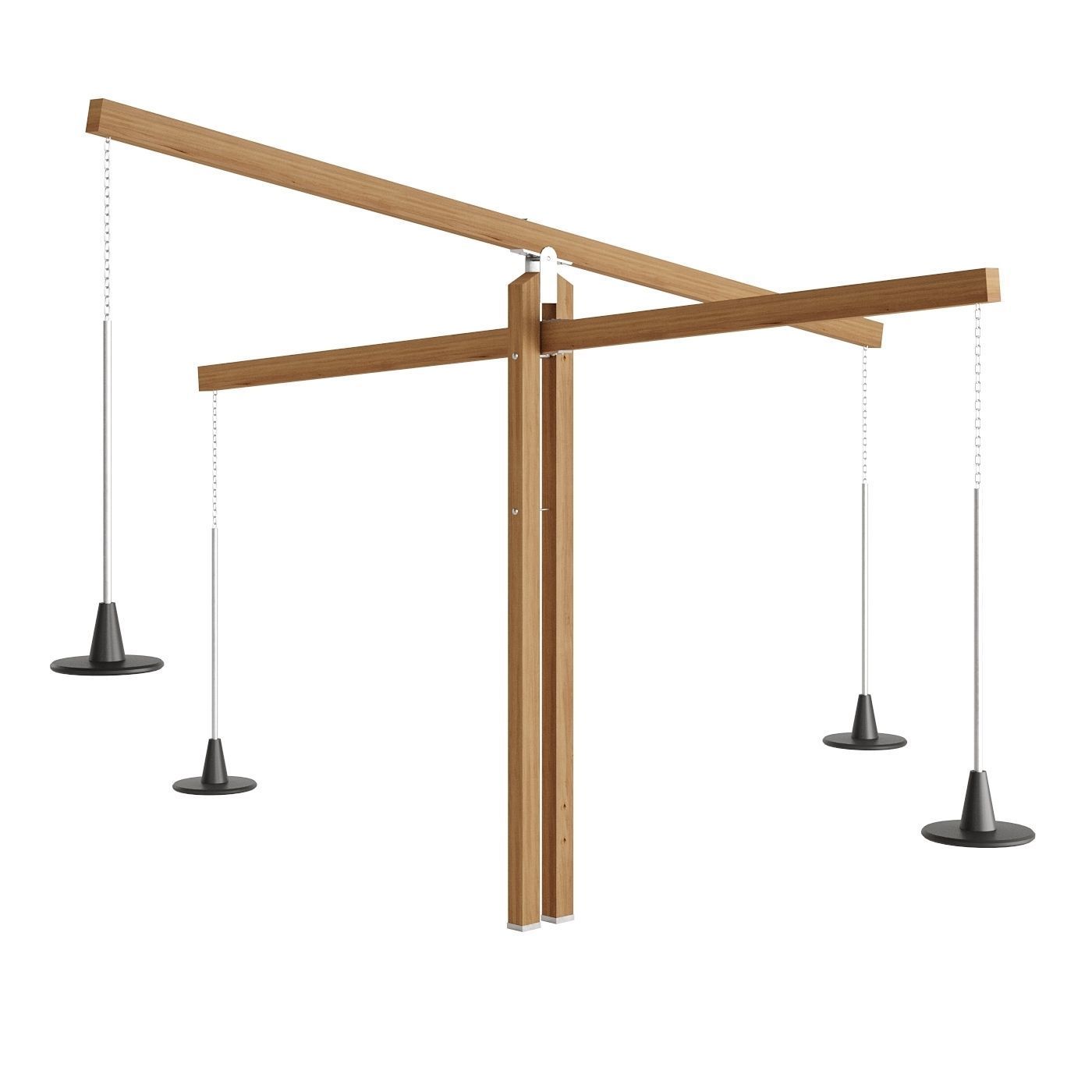 Playground Set wooden table with metal legs and springs 3D model_5