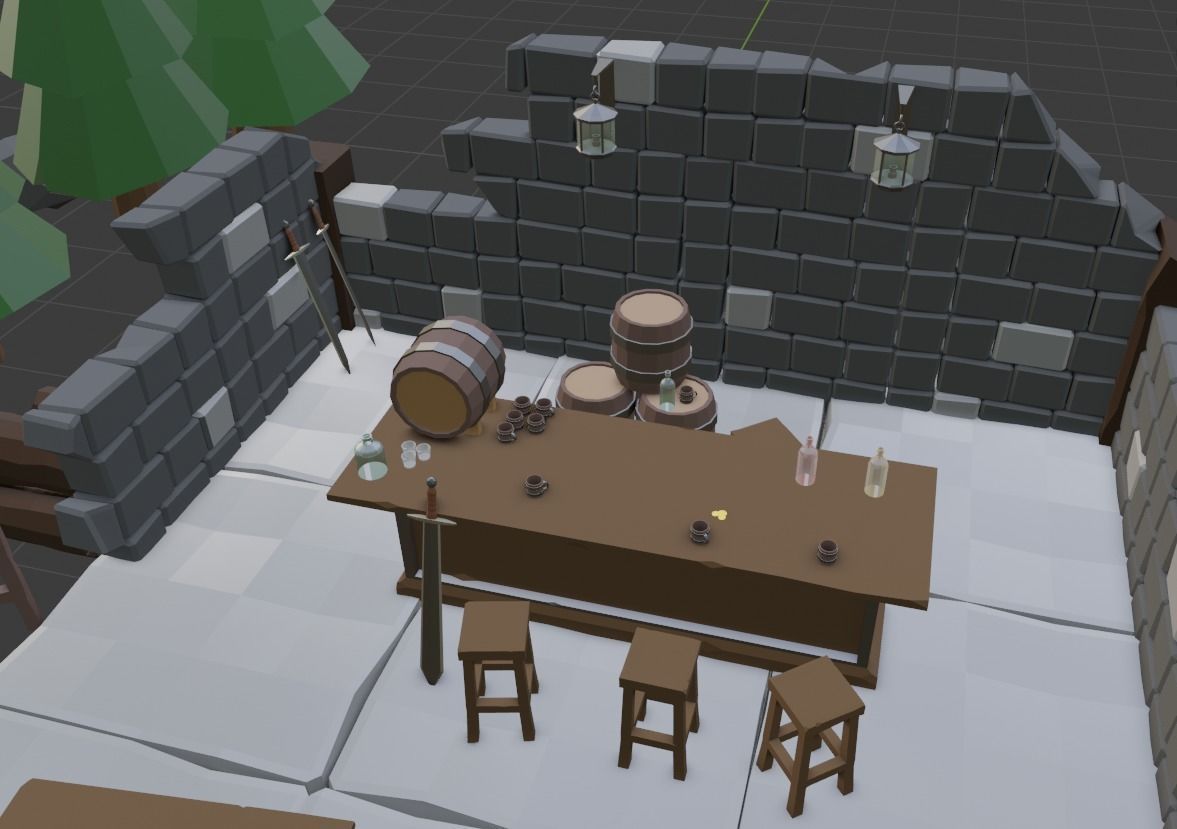 Low poly bar in the ruined house Low-poly 3D model_2