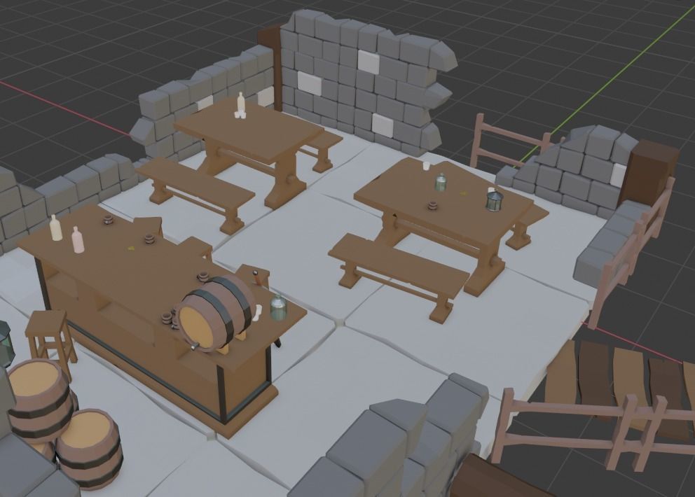 Low poly bar in the ruined house Low-poly 3D model_3