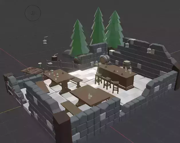 Low poly bar in the ruined house