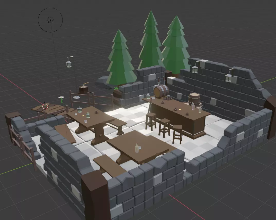 Low poly bar in the ruined house Low-poly 3D model_0