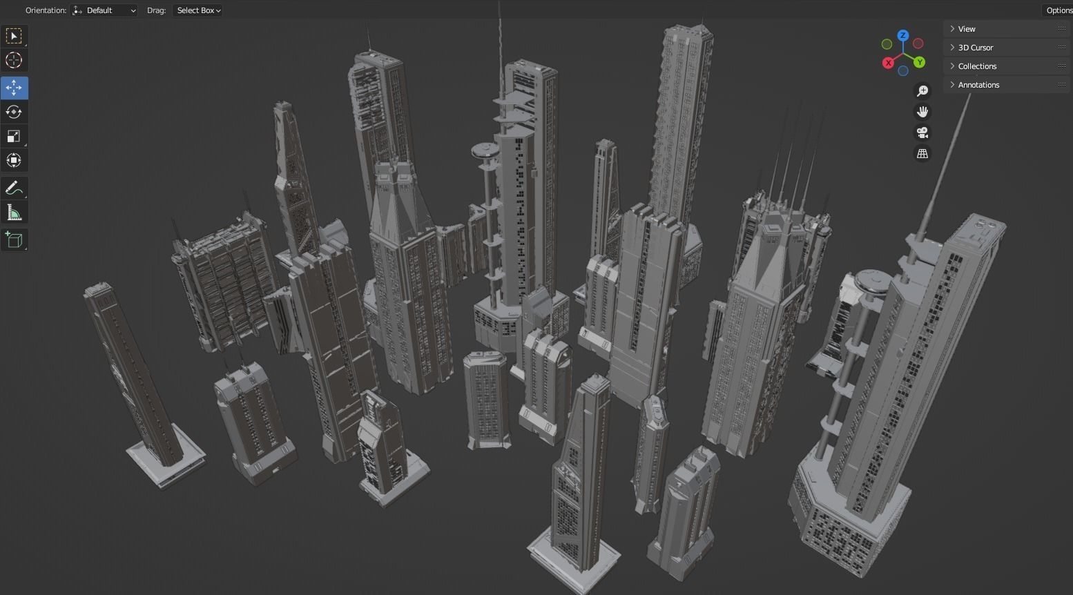 Sci-fi Buildings Kitbash with materials - Futuristic Cyberpunk 3D model_5