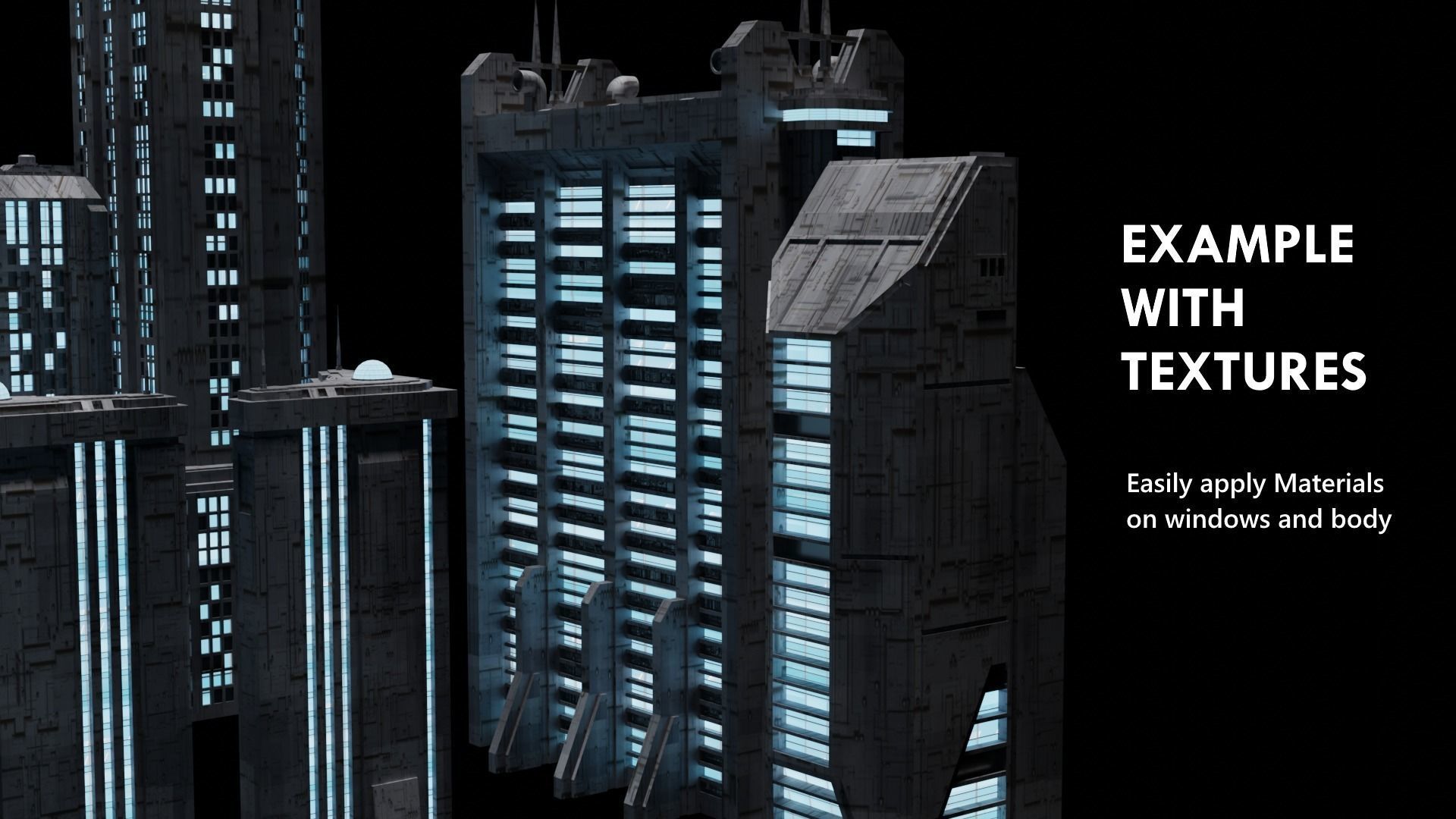 Sci-fi Buildings Kitbash with materials - Futuristic Cyberpunk 3D model_4
