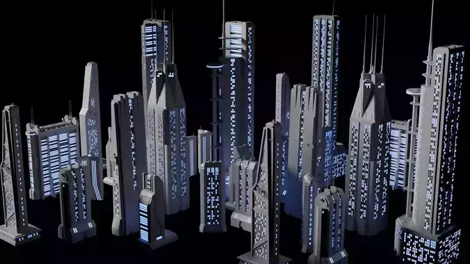 Sci-fi Buildings Kitbash with materials - Futuristic Cyberpunk 3D model Sci-fi Buildings Kitbash with materials - Futuristic Cyberpunk 3D model