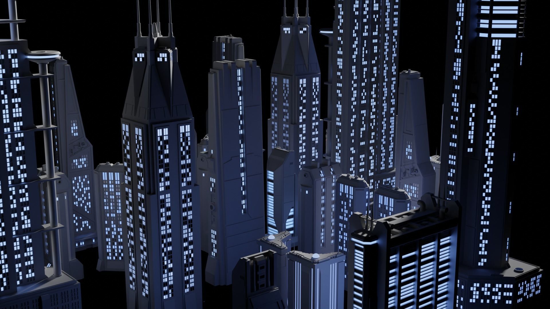 Sci-fi Buildings Kitbash with materials - Futuristic Cyberpunk 3D model_1