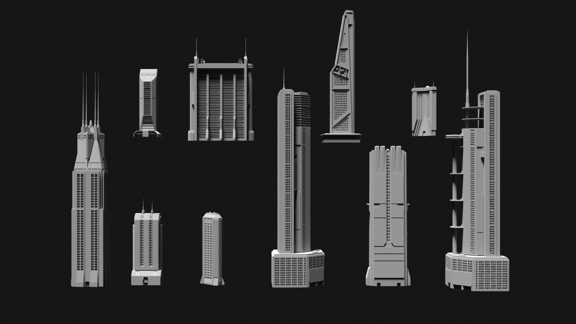 Sci-fi Buildings Kitbash with materials - Futuristic Cyberpunk 3D model_6