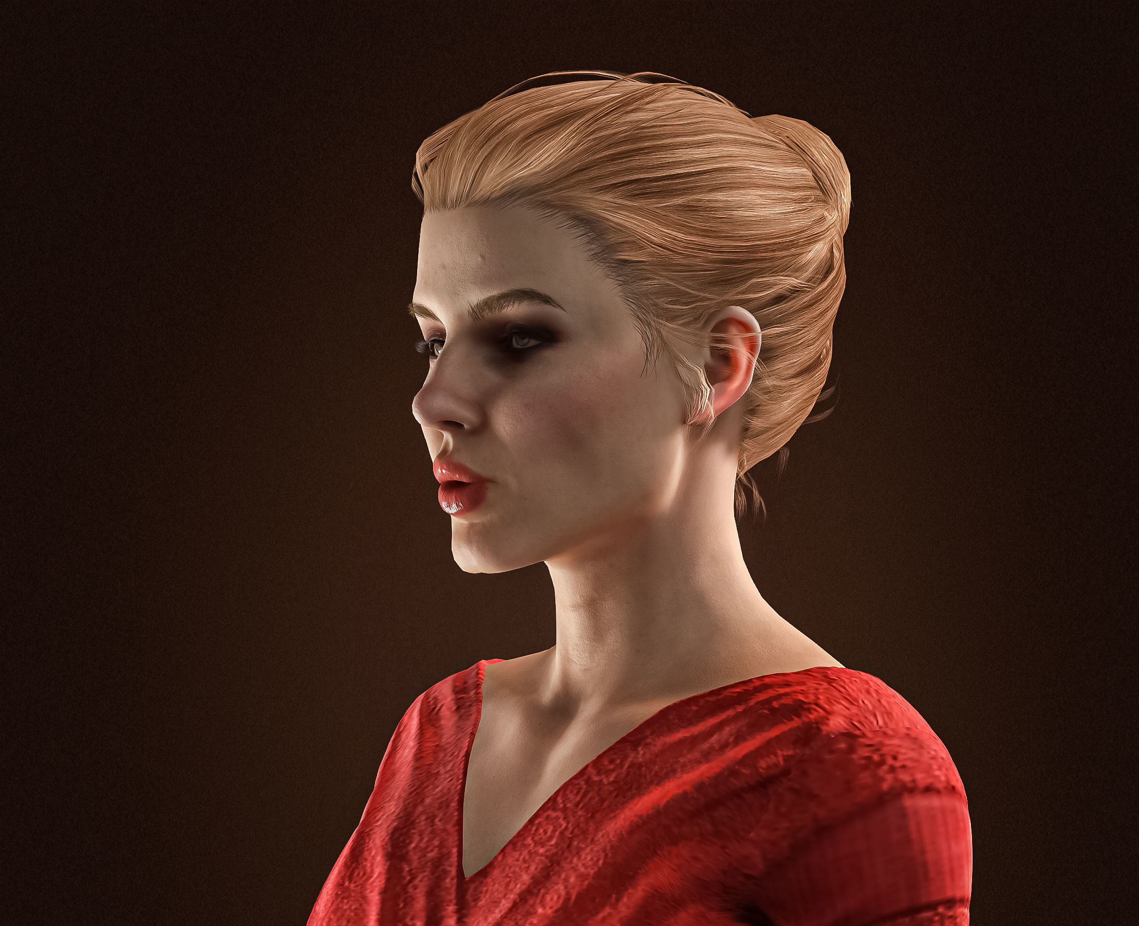 High Quality Realistic Red Dress Woman Low-poly 3D model_16