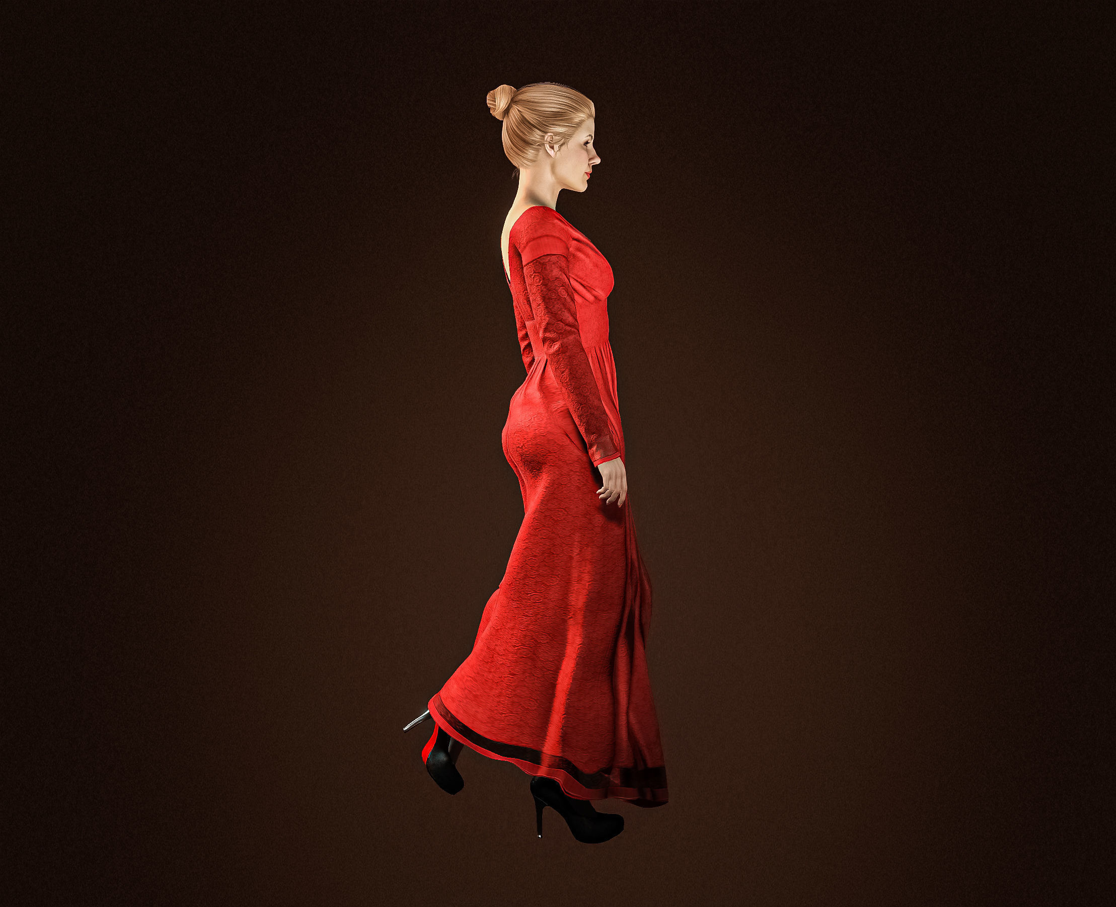 High Quality Realistic Red Dress Woman Low-poly 3D model_9