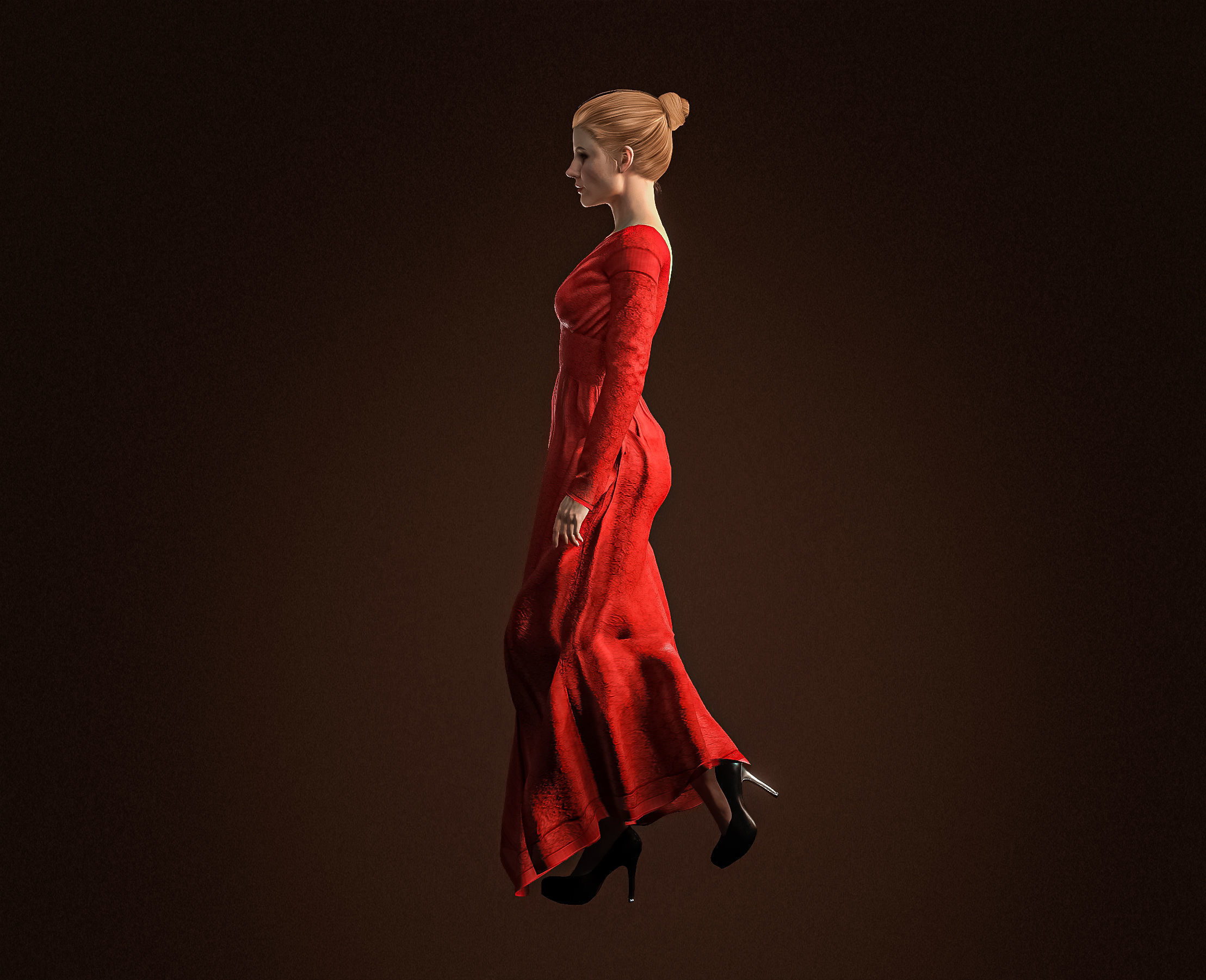 High Quality Realistic Red Dress Woman Low-poly 3D model_11