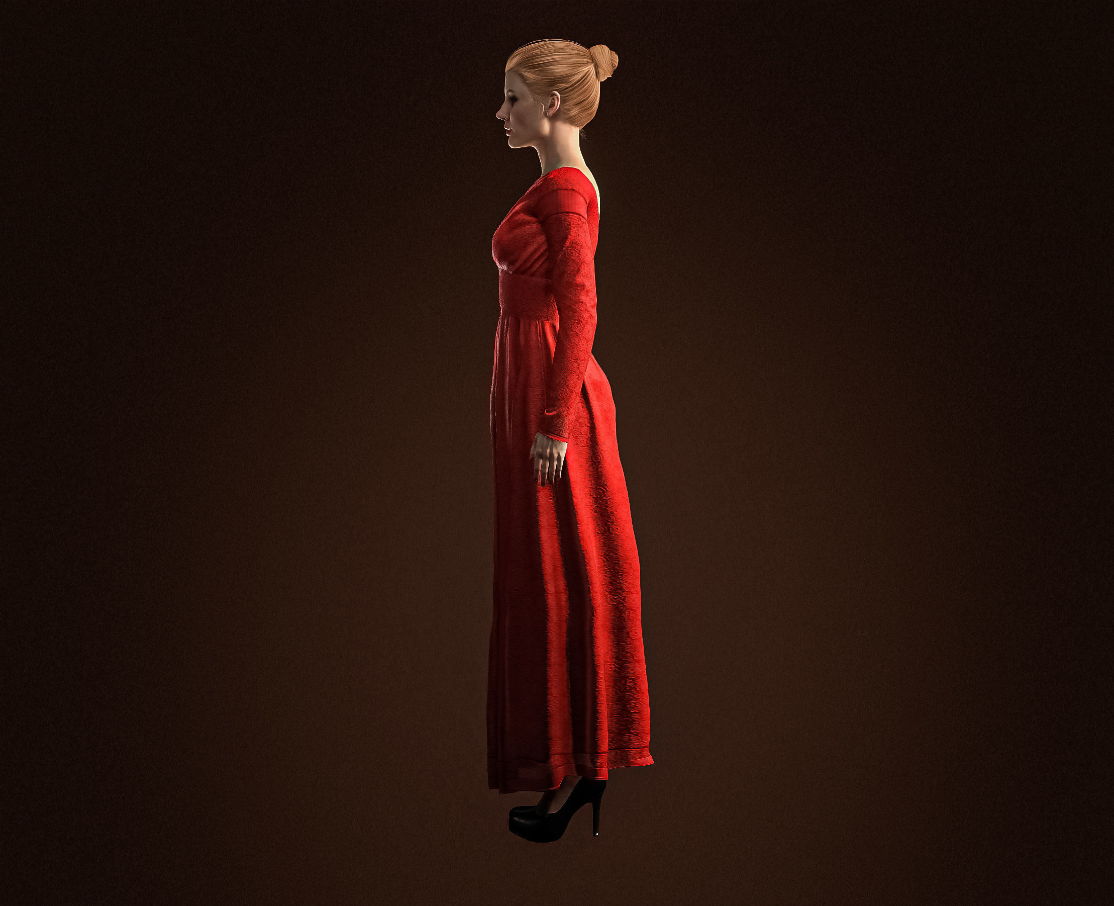 High Quality Realistic Red Dress Woman Low-poly 3D model_4