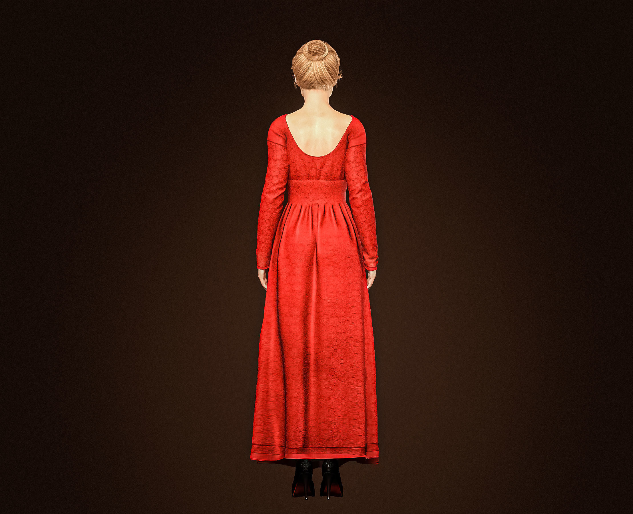 High Quality Realistic Red Dress Woman Low-poly 3D model_8