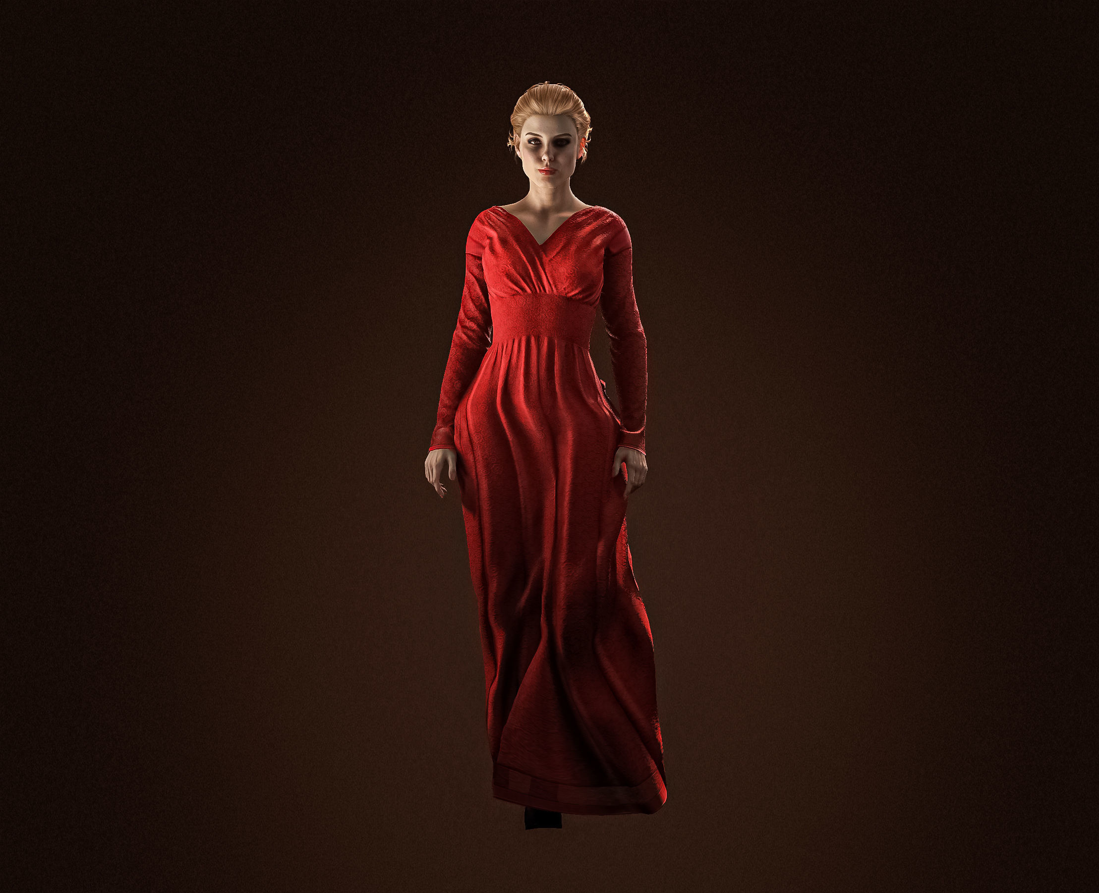 High Quality Realistic Red Dress Woman Low-poly 3D model_10