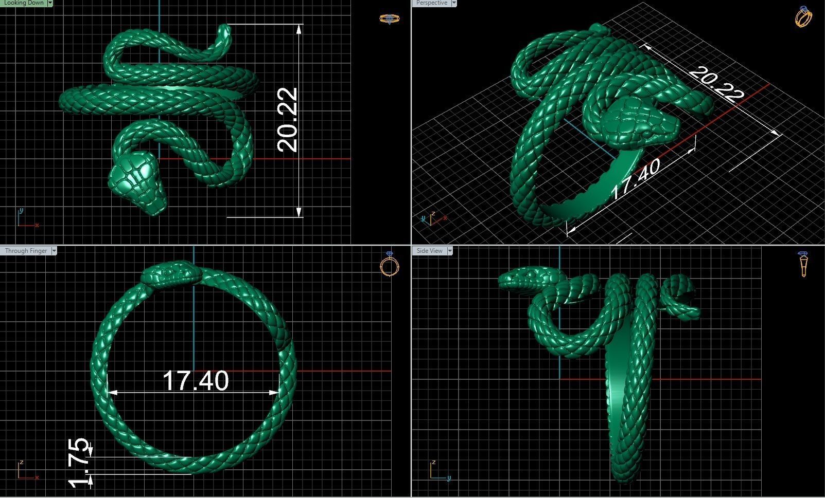 snake ring 3D print model_1