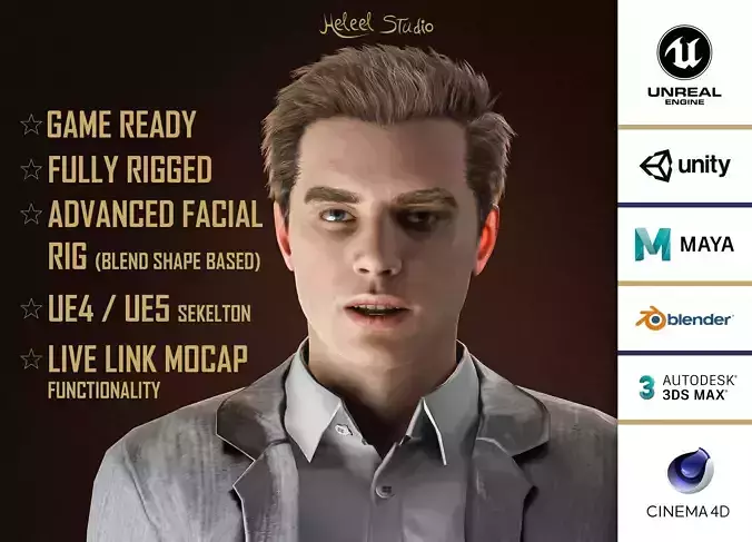 High Quality Realistic Man in Grey Suit Jacket