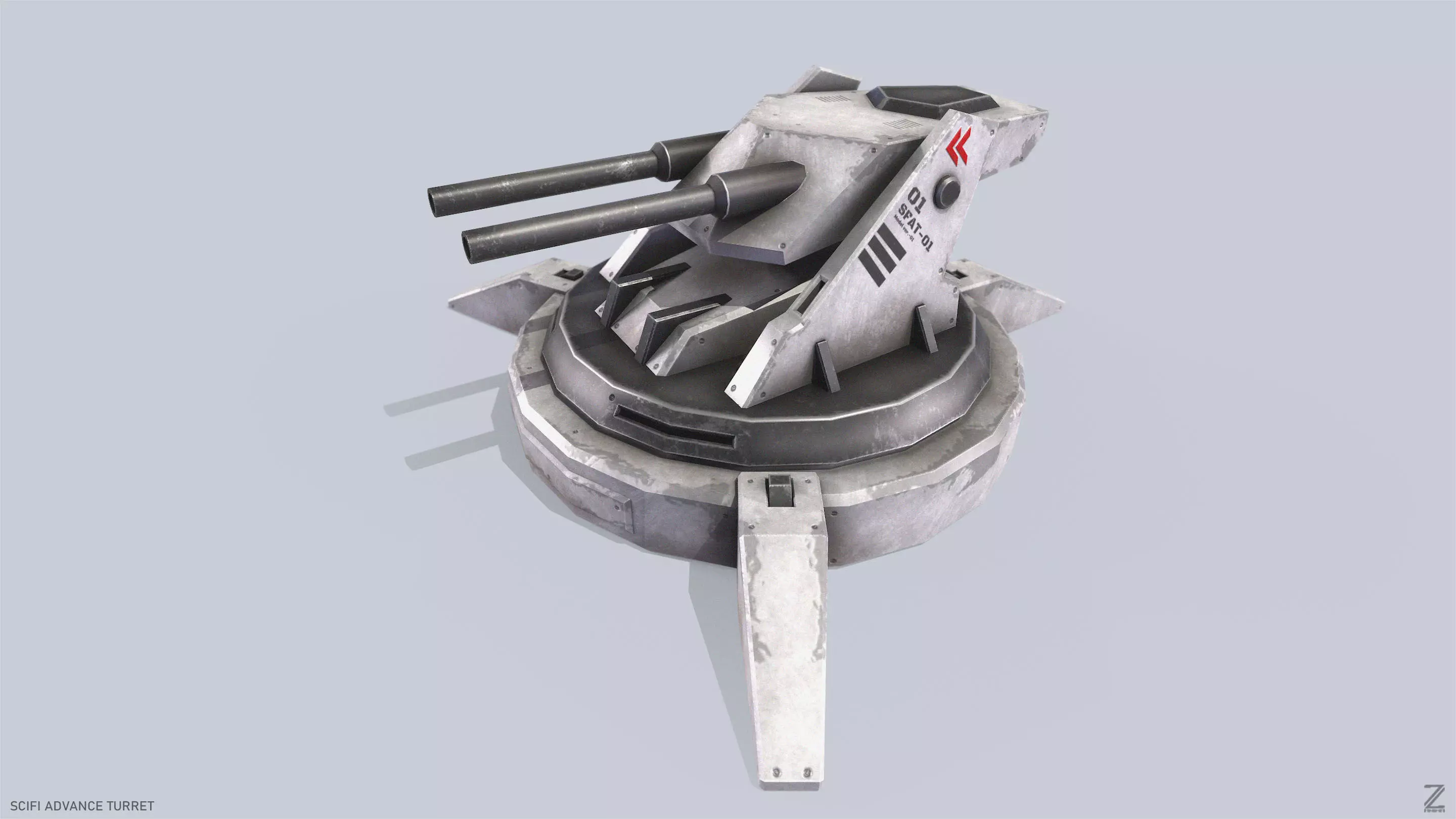 Scifi advance turret Low-poly 3D model_0