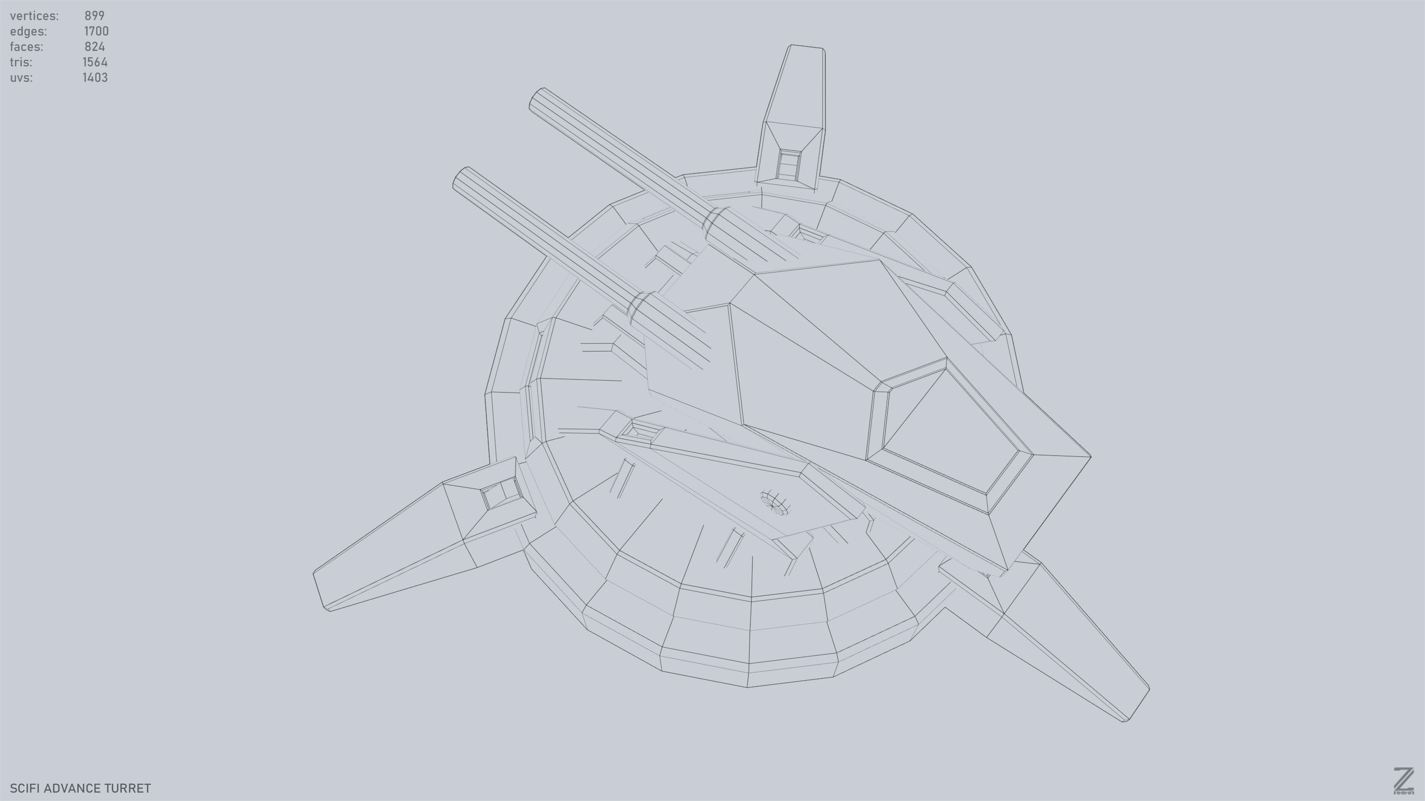 Scifi advance turret Low-poly 3D model_12