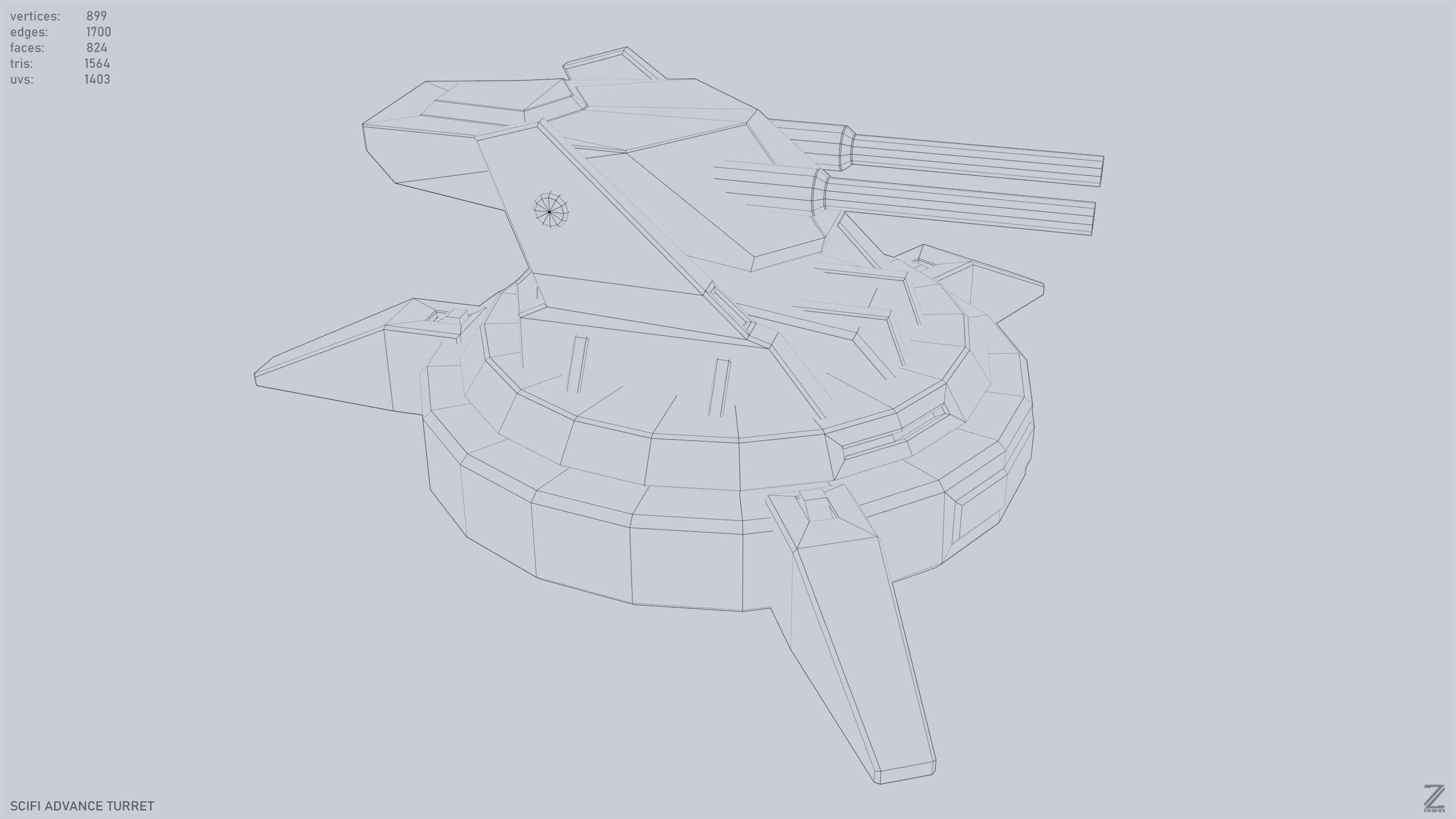 Scifi advance turret Low-poly 3D model_13