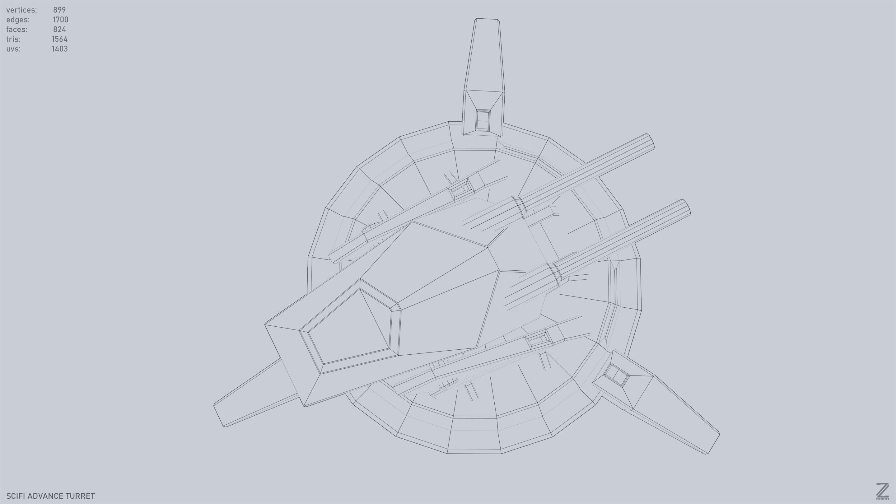 Scifi advance turret Low-poly 3D model_14