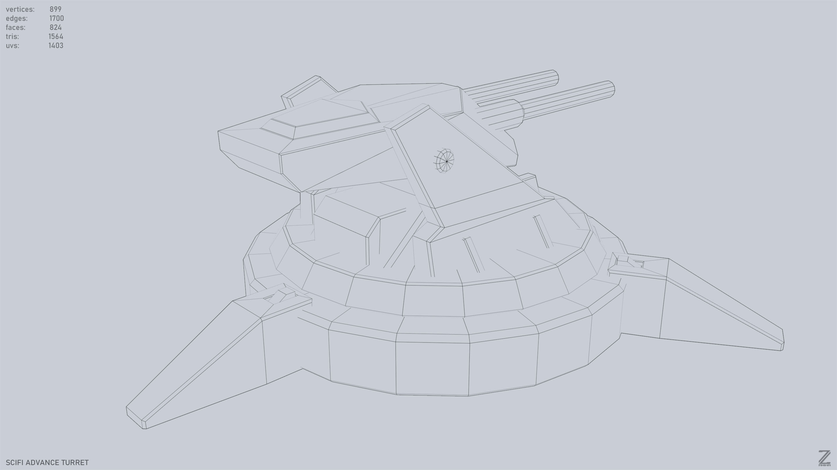 Scifi advance turret Low-poly 3D model_15