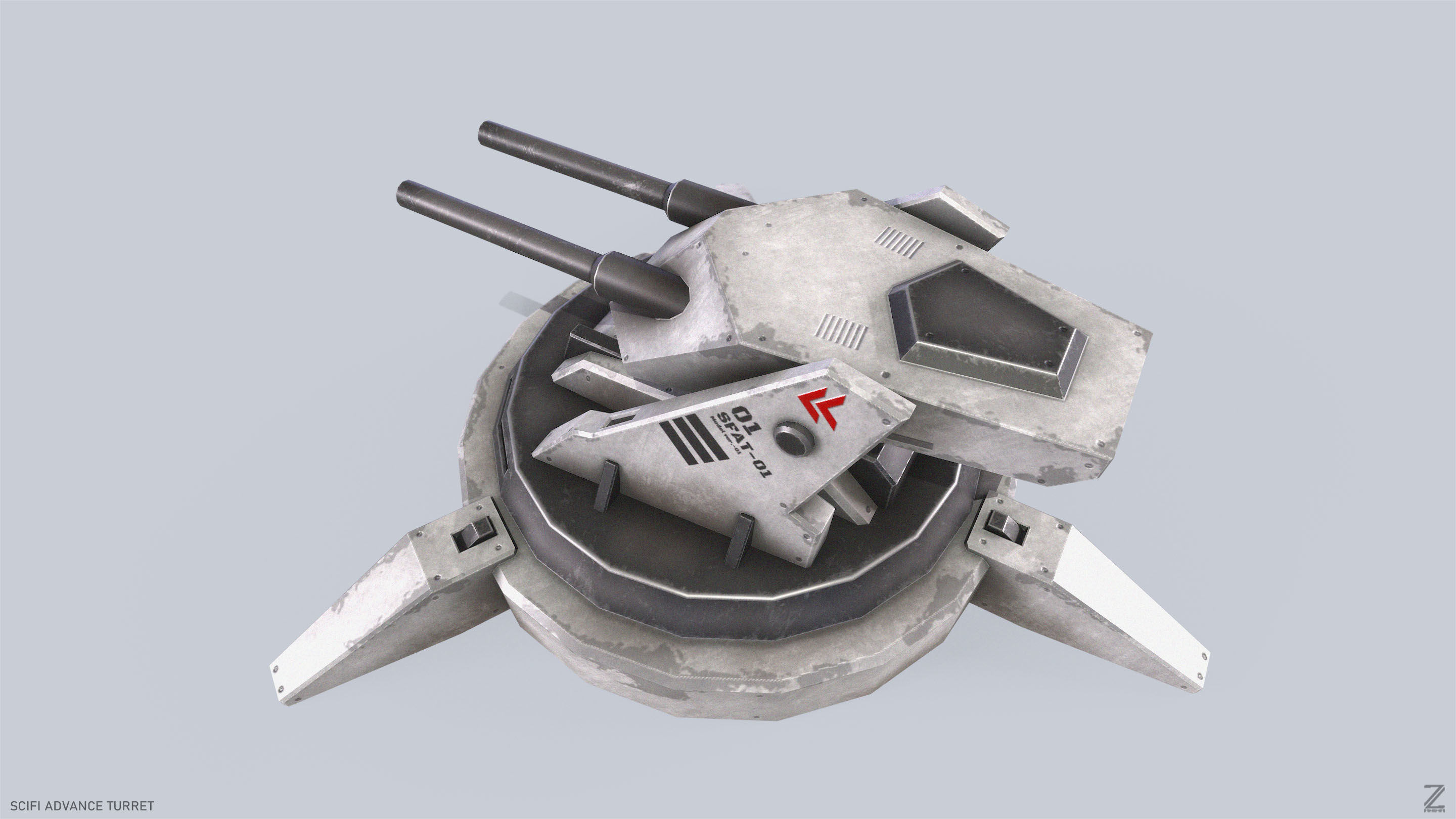 Scifi advance turret Low-poly 3D model_4