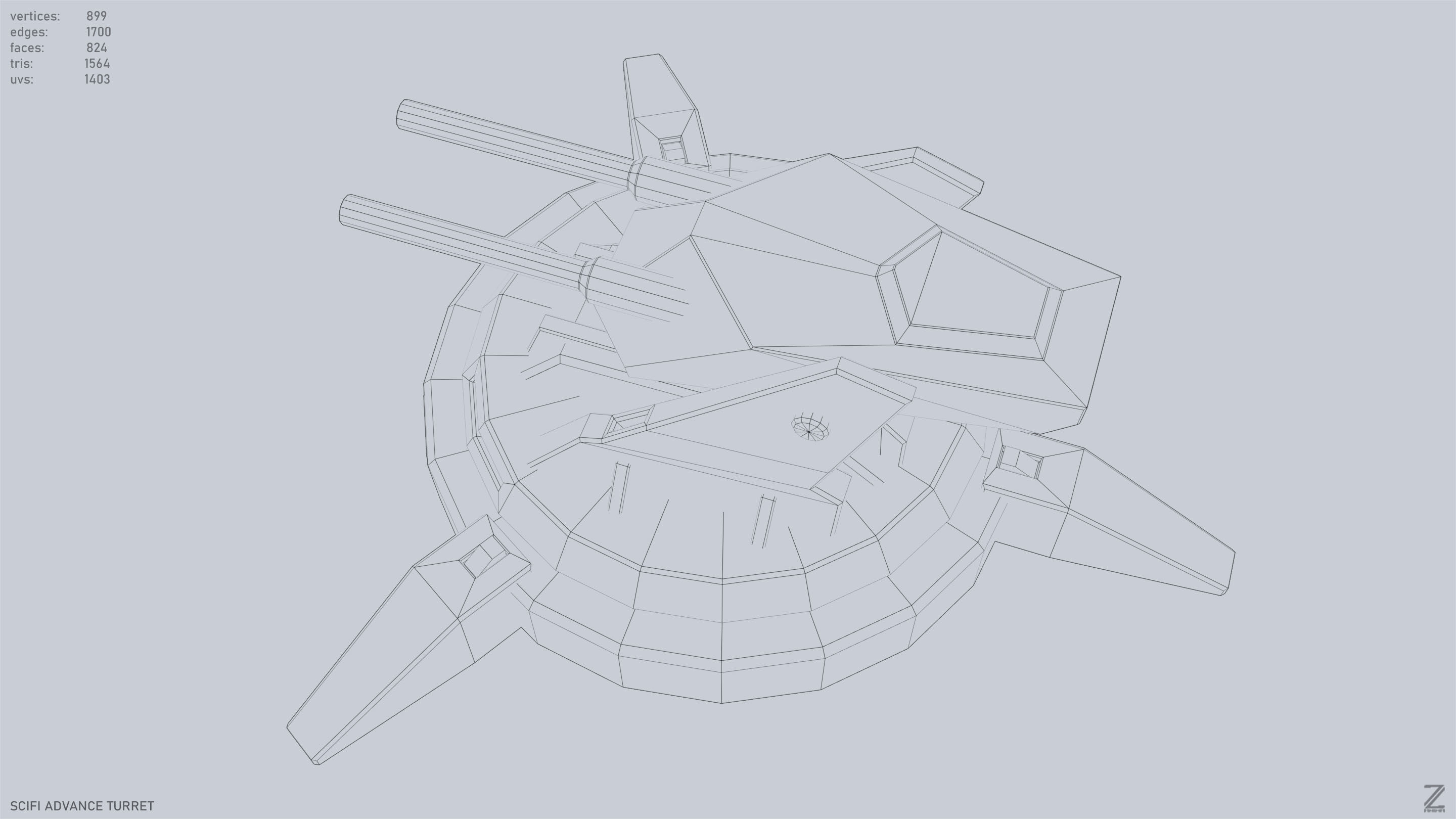 Scifi advance turret Low-poly 3D model_11