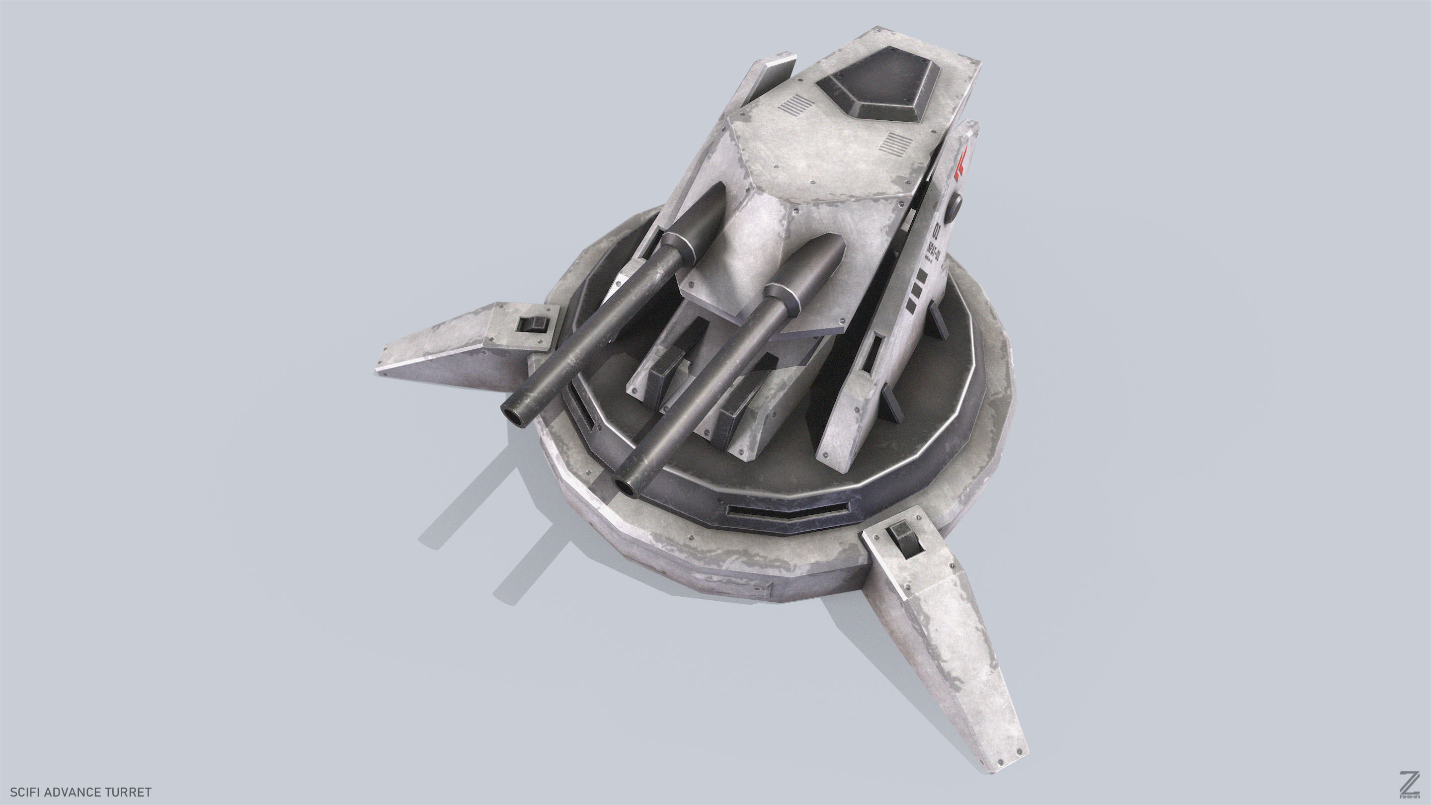 Scifi advance turret Low-poly 3D model_5