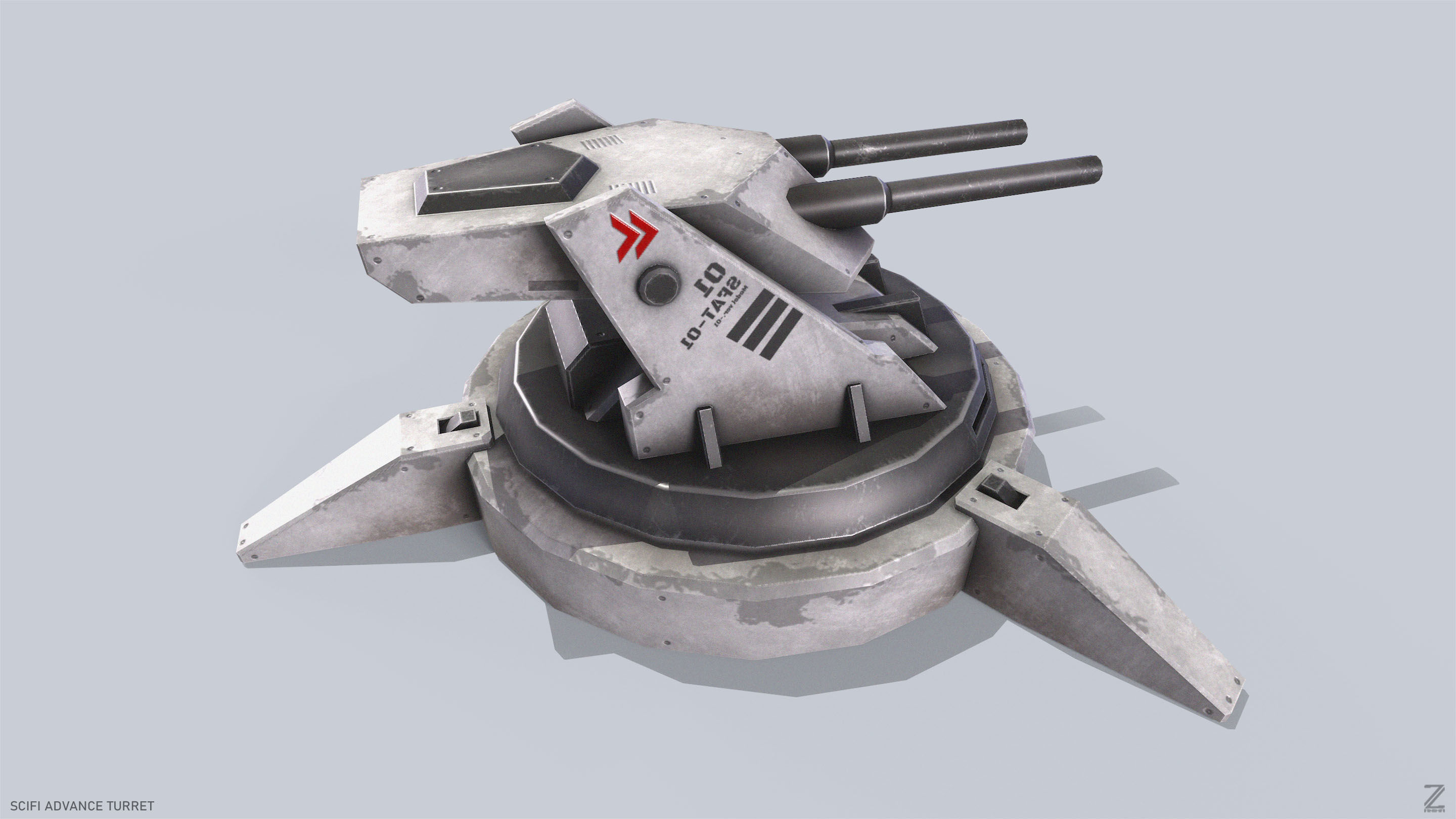 Scifi advance turret Low-poly 3D model_6