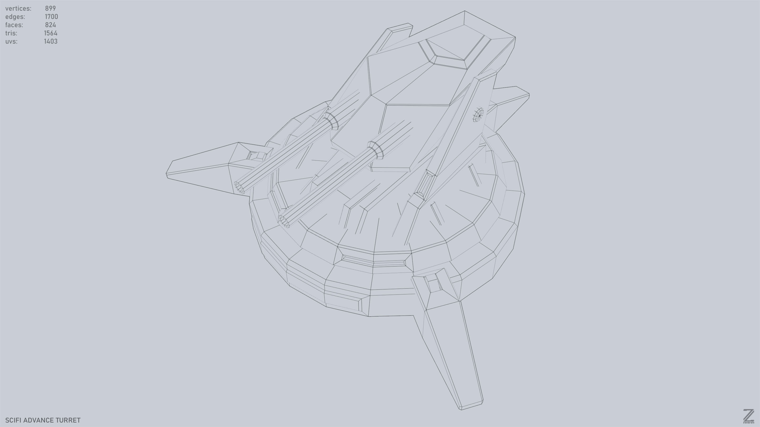 Scifi advance turret Low-poly 3D model_9
