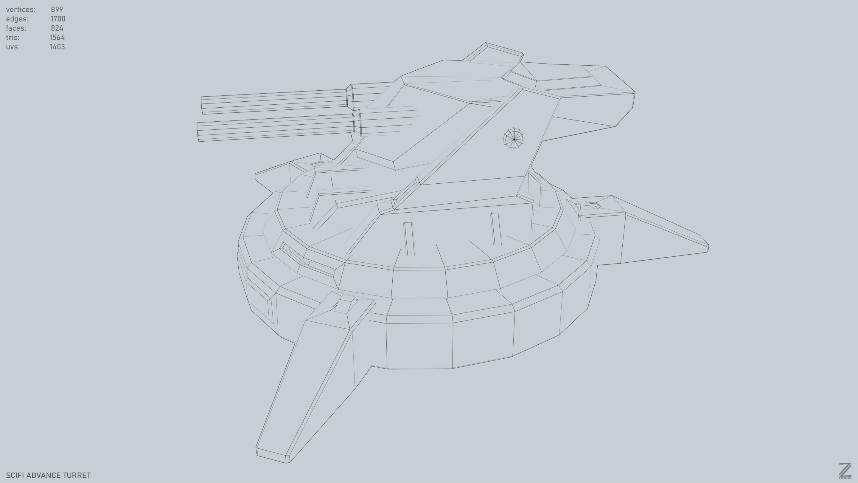 Scifi advance turret Low-poly 3D model_10