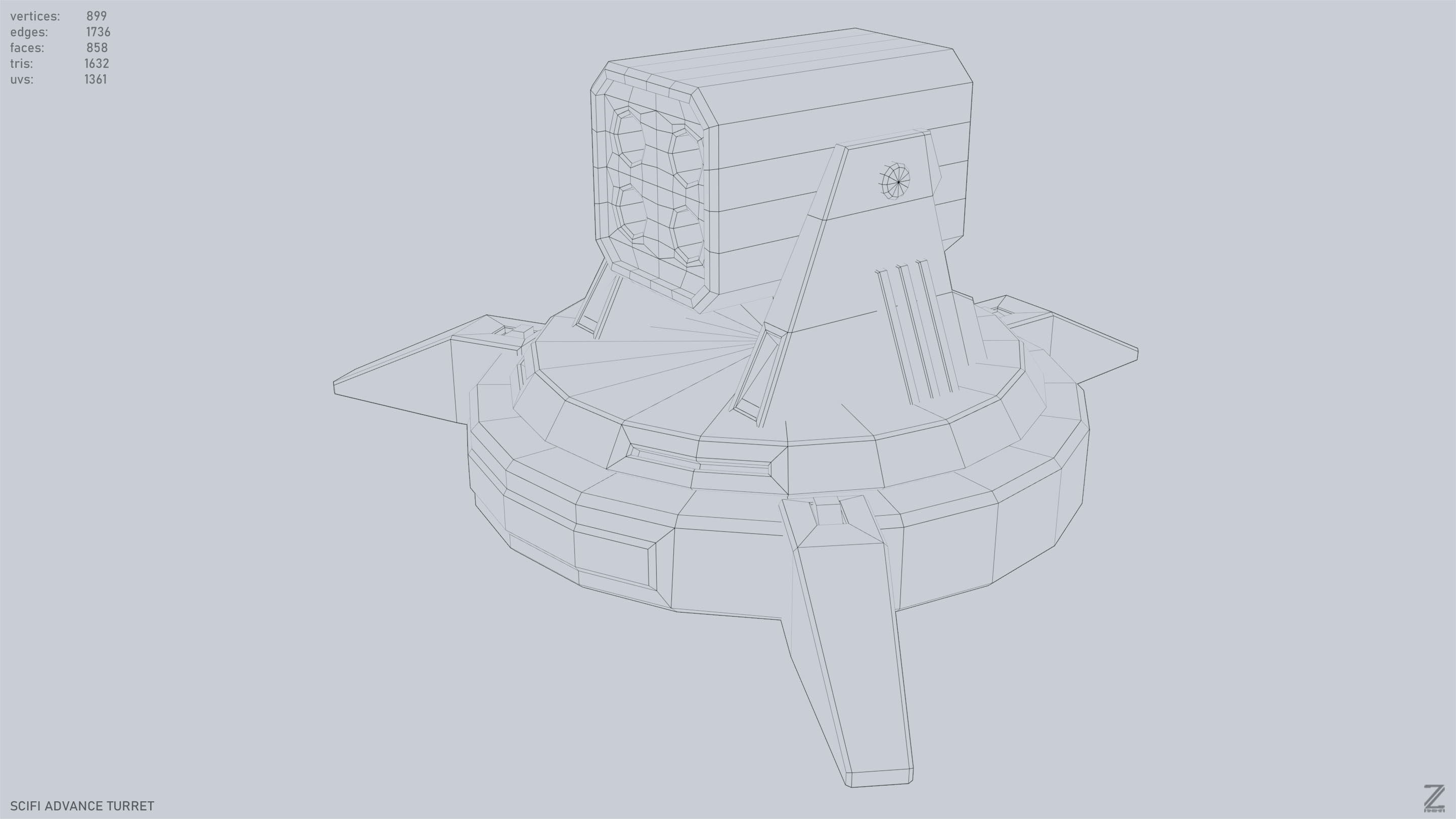 Scifi advance turret Low-poly 3D model_10