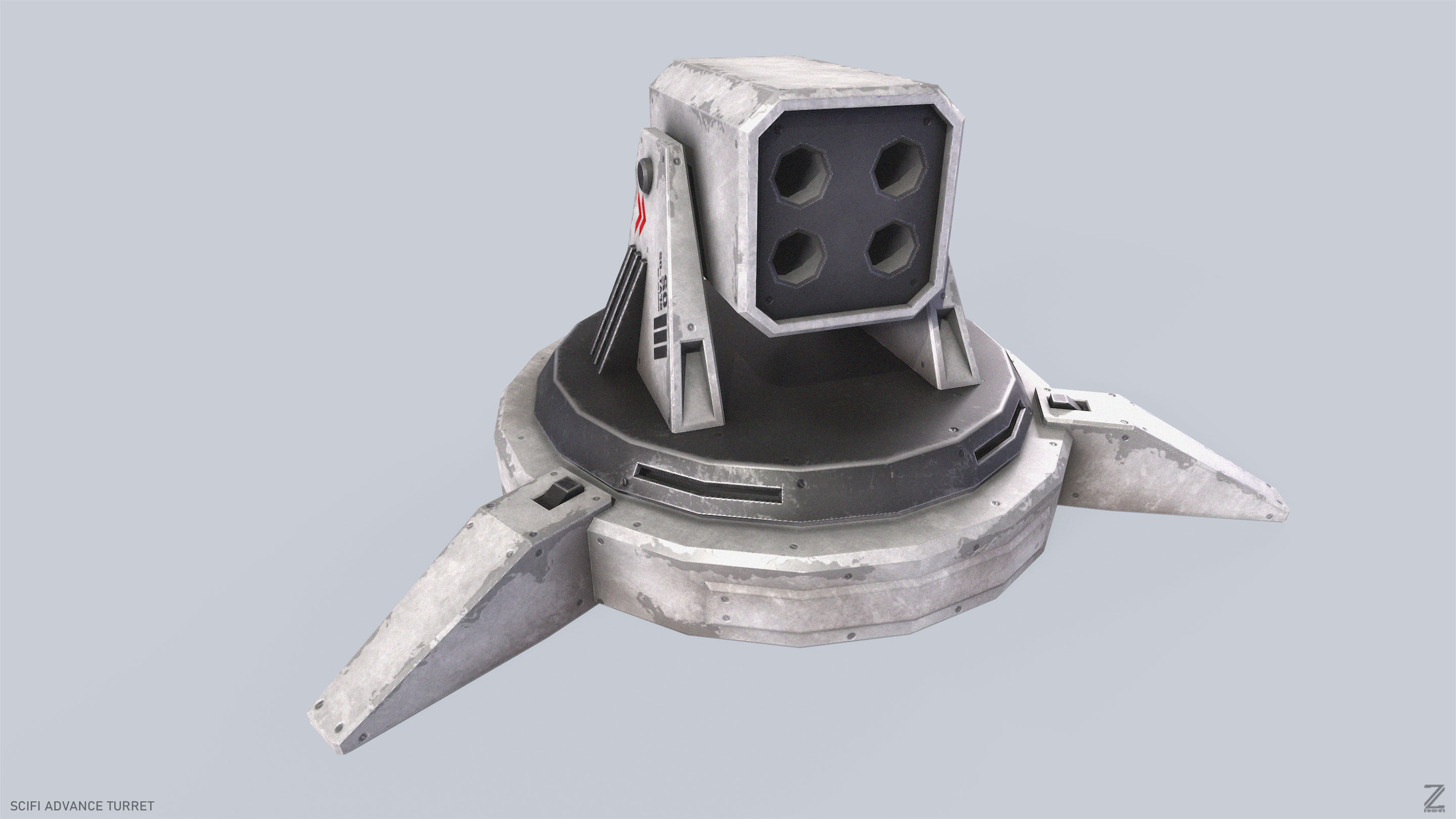 Scifi advance turret Low-poly 3D model_7