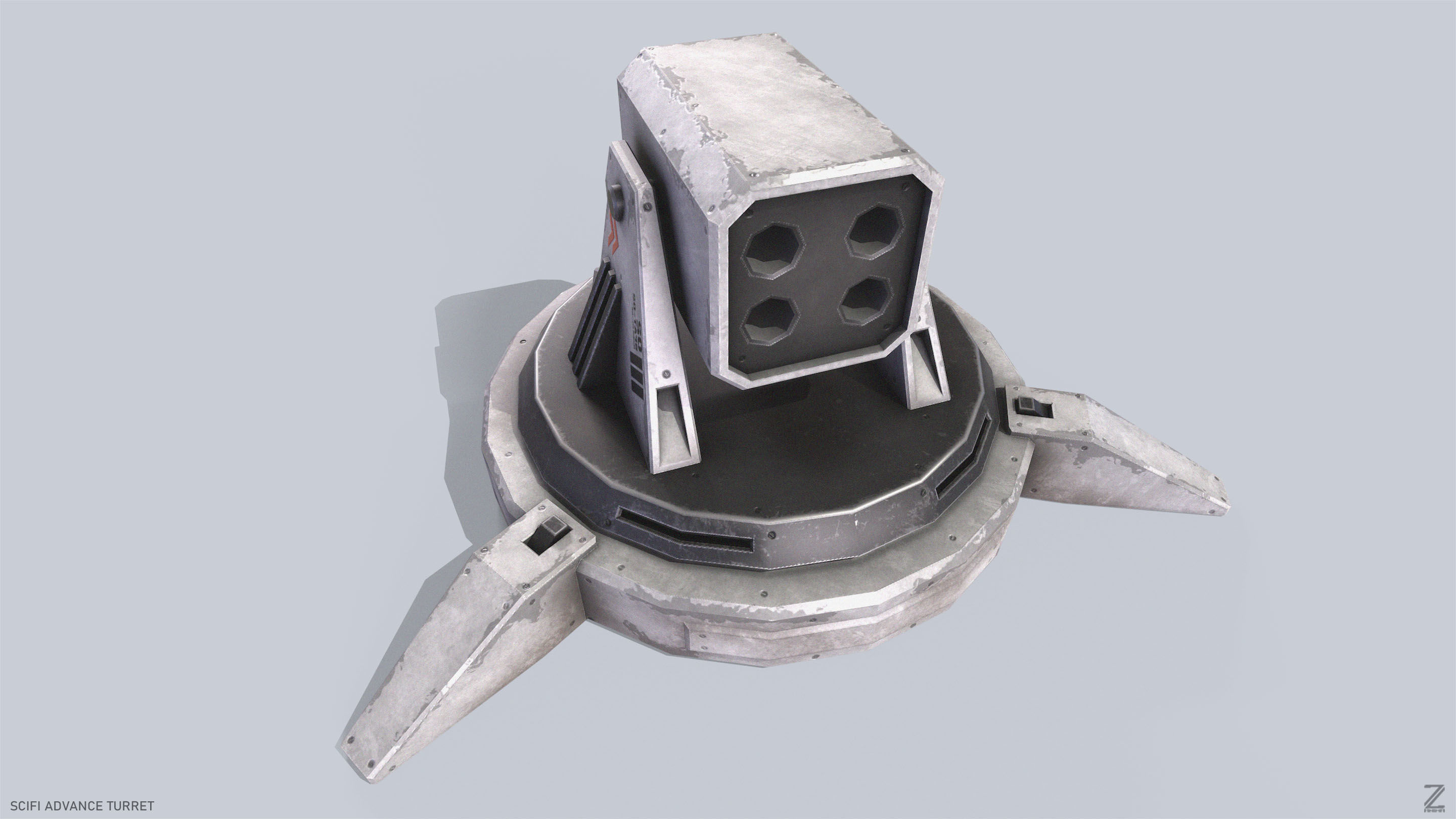 Scifi advance turret Low-poly 3D model_5