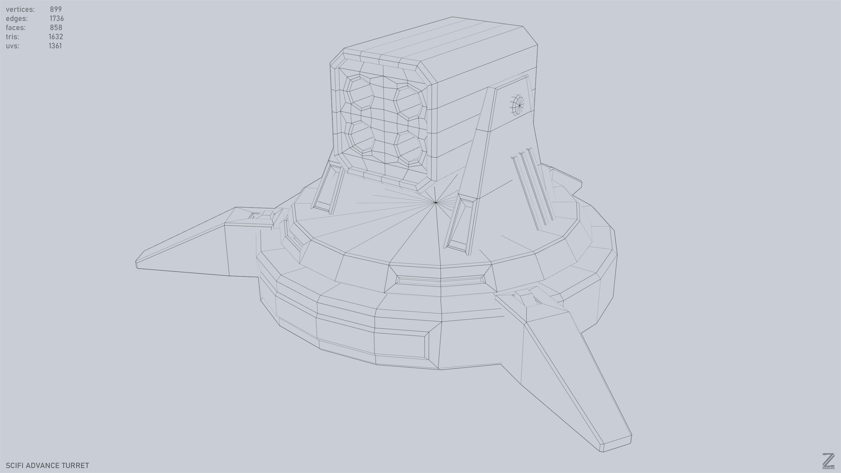 Scifi advance turret Low-poly 3D model_9