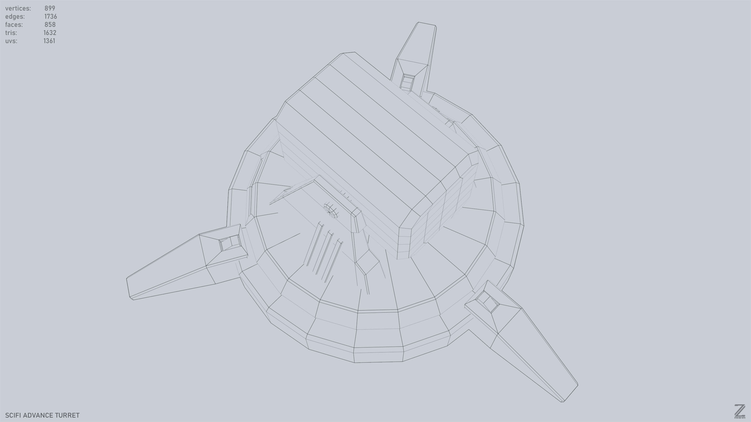Scifi advance turret Low-poly 3D model_12