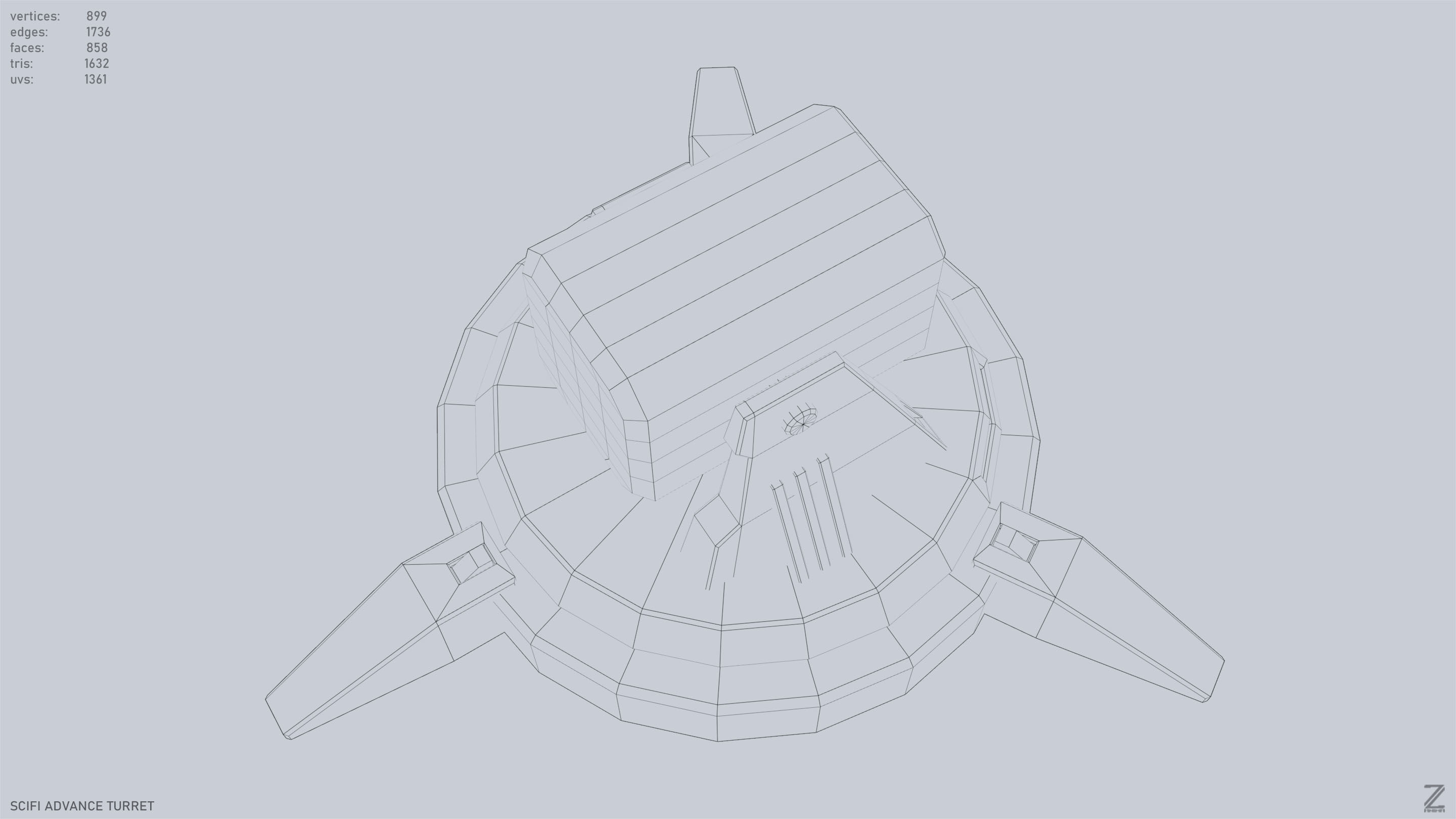 Scifi advance turret Low-poly 3D model_13