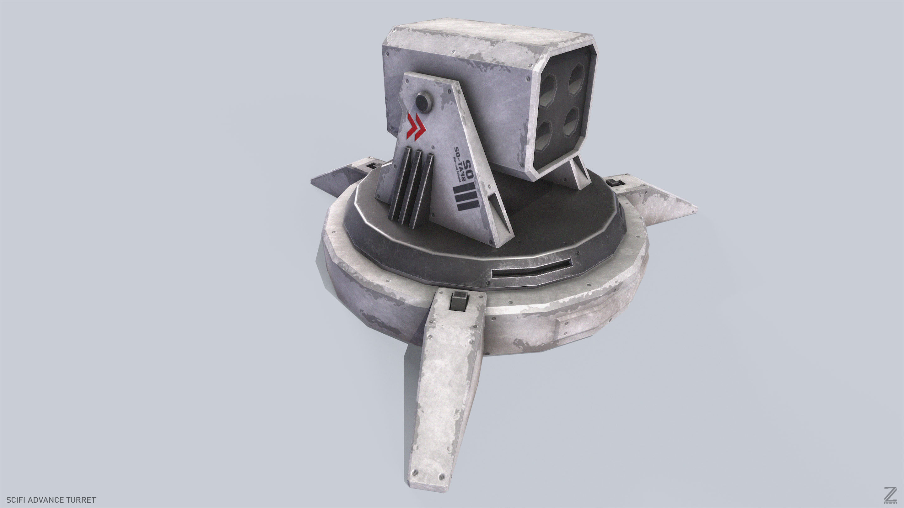 Scifi advance turret Low-poly 3D model_6
