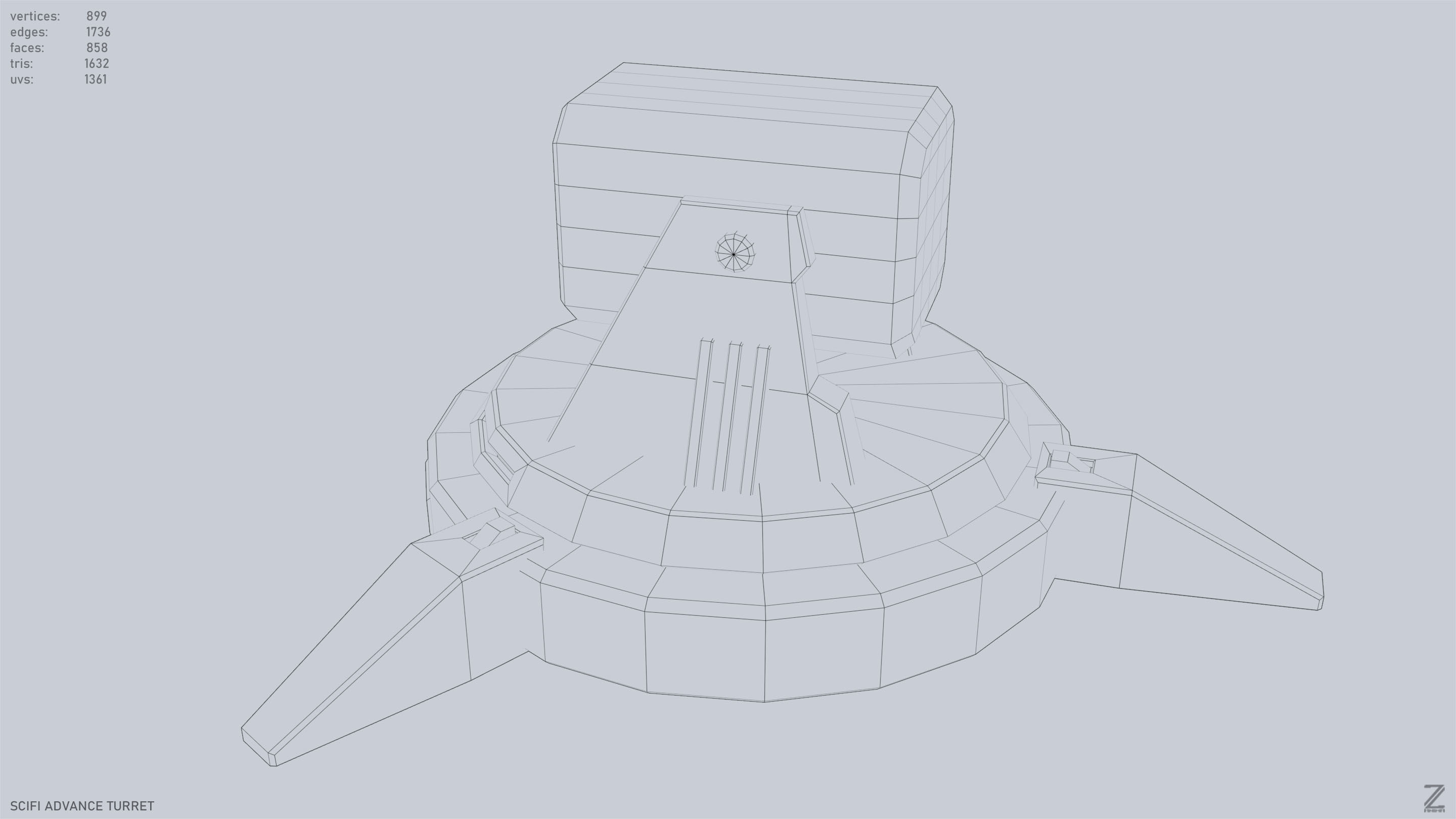 Scifi advance turret Low-poly 3D model_11