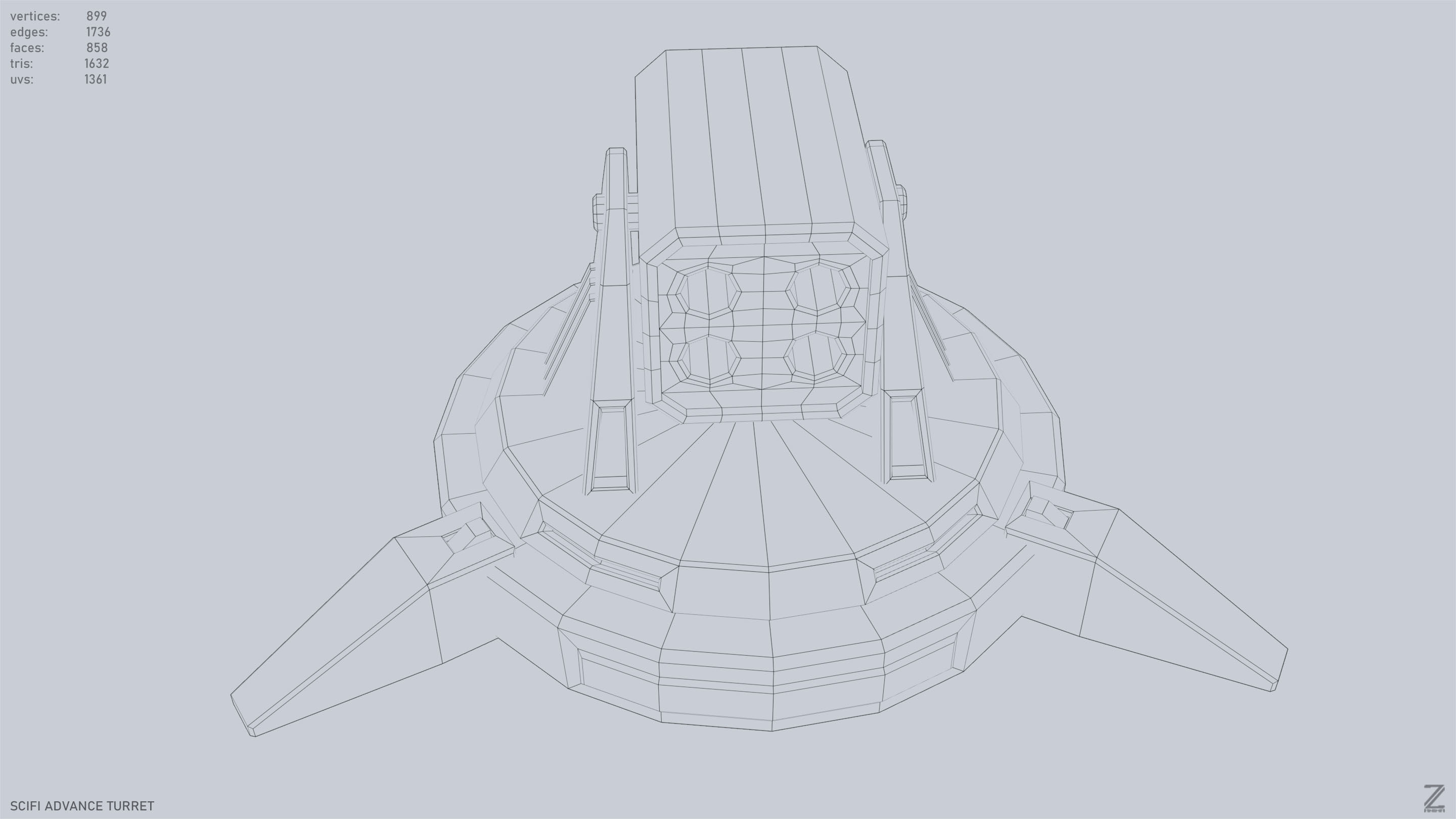 Scifi advance turret Low-poly 3D model_15