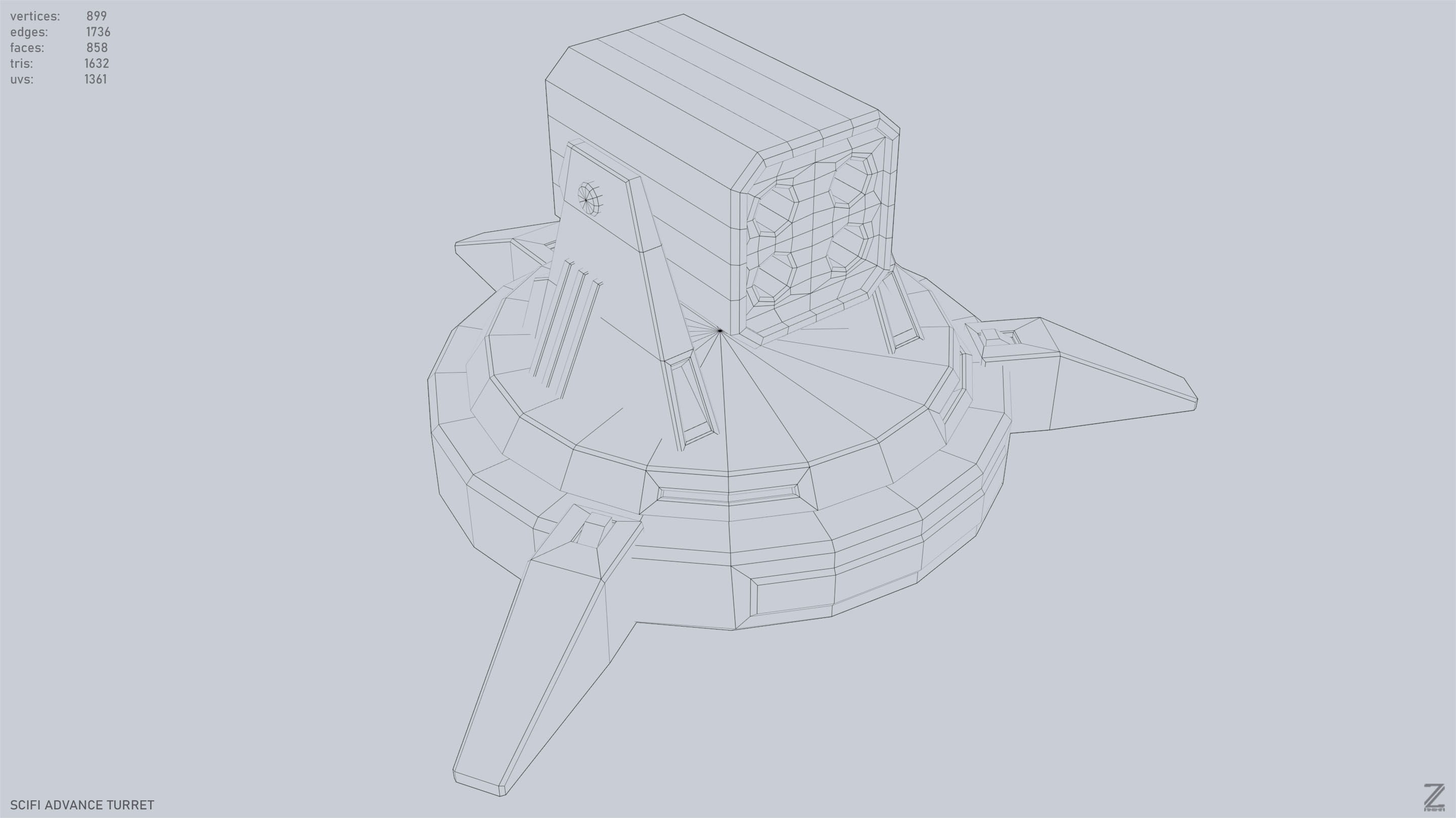 Scifi advance turret Low-poly 3D model_14